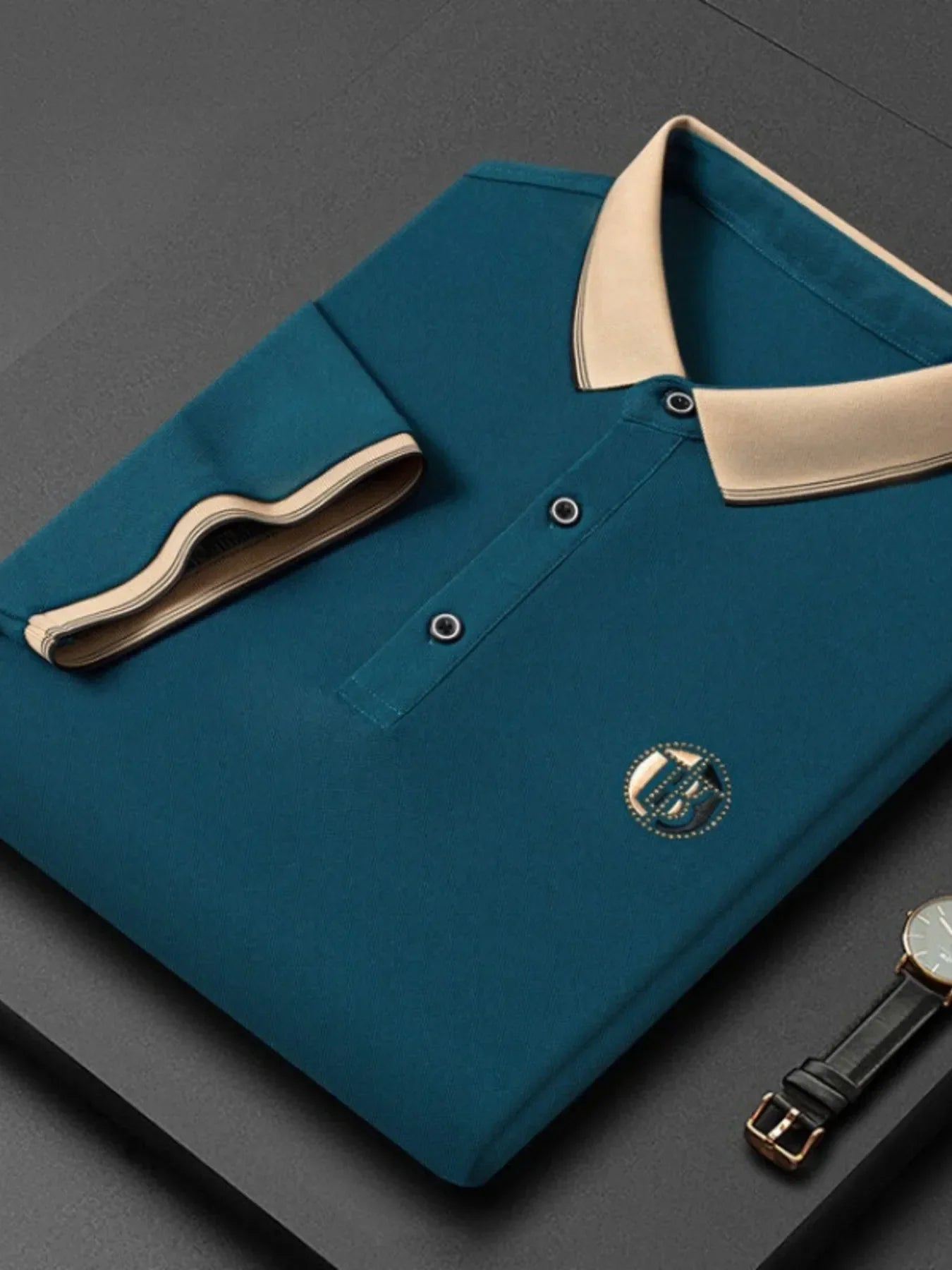 Men's Plus Size Contrast Collar Short Sleeve Polo - tif-shop24.de