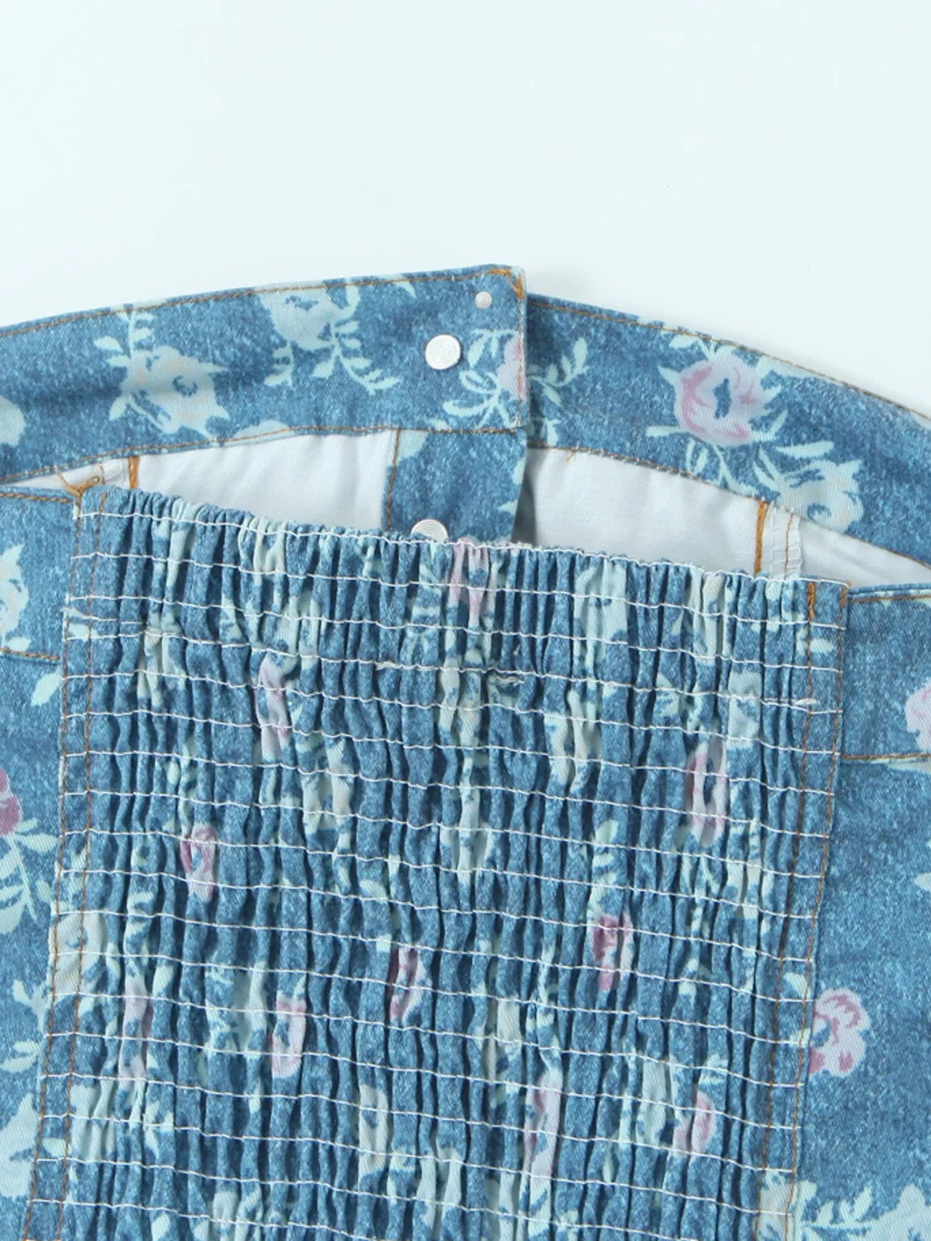 Floral Print Strapless Top and Skort Denim Set - tif-shop24.de