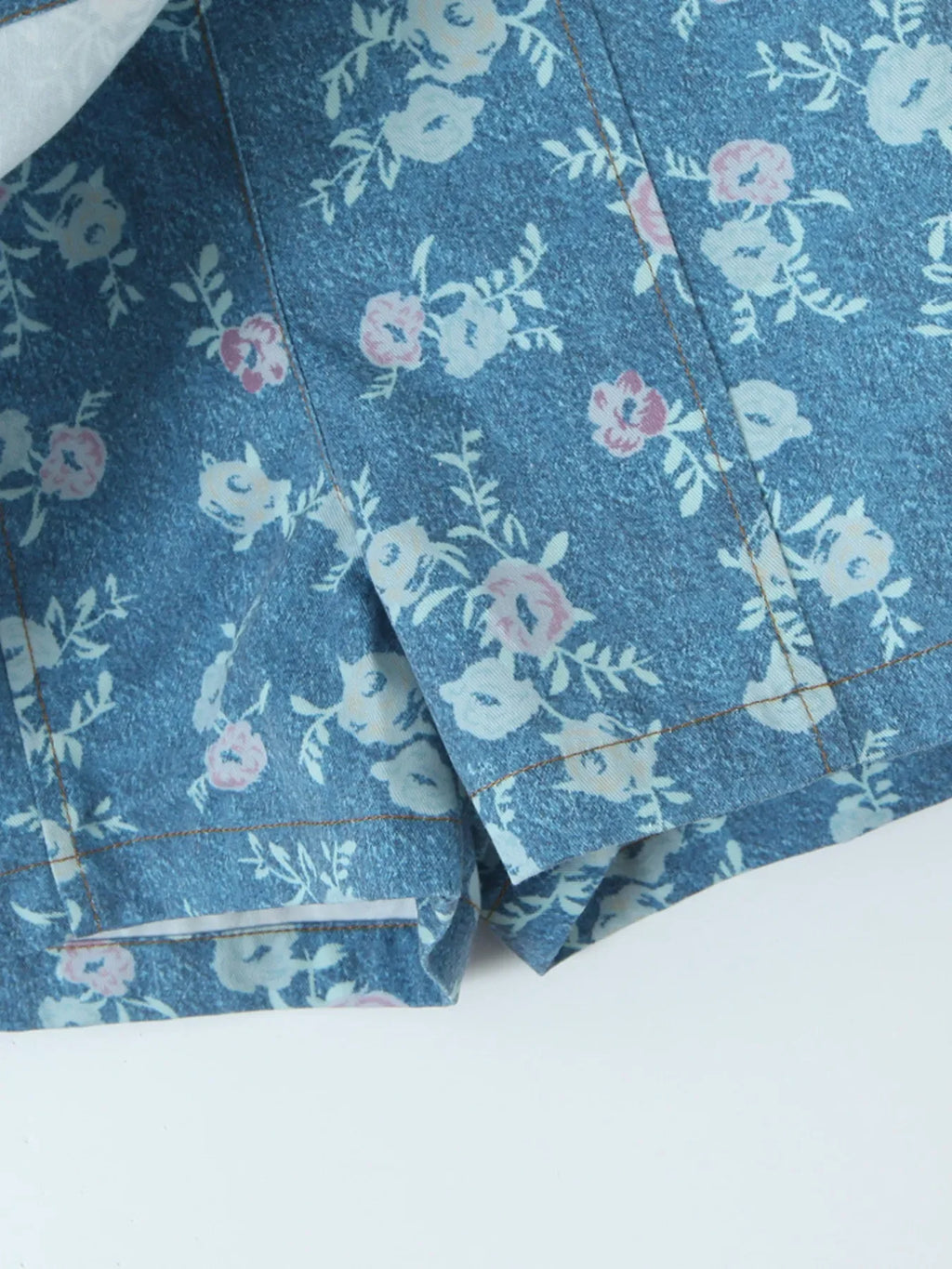 Floral Print Strapless Top and Skort Denim Set - tif-shop24.de