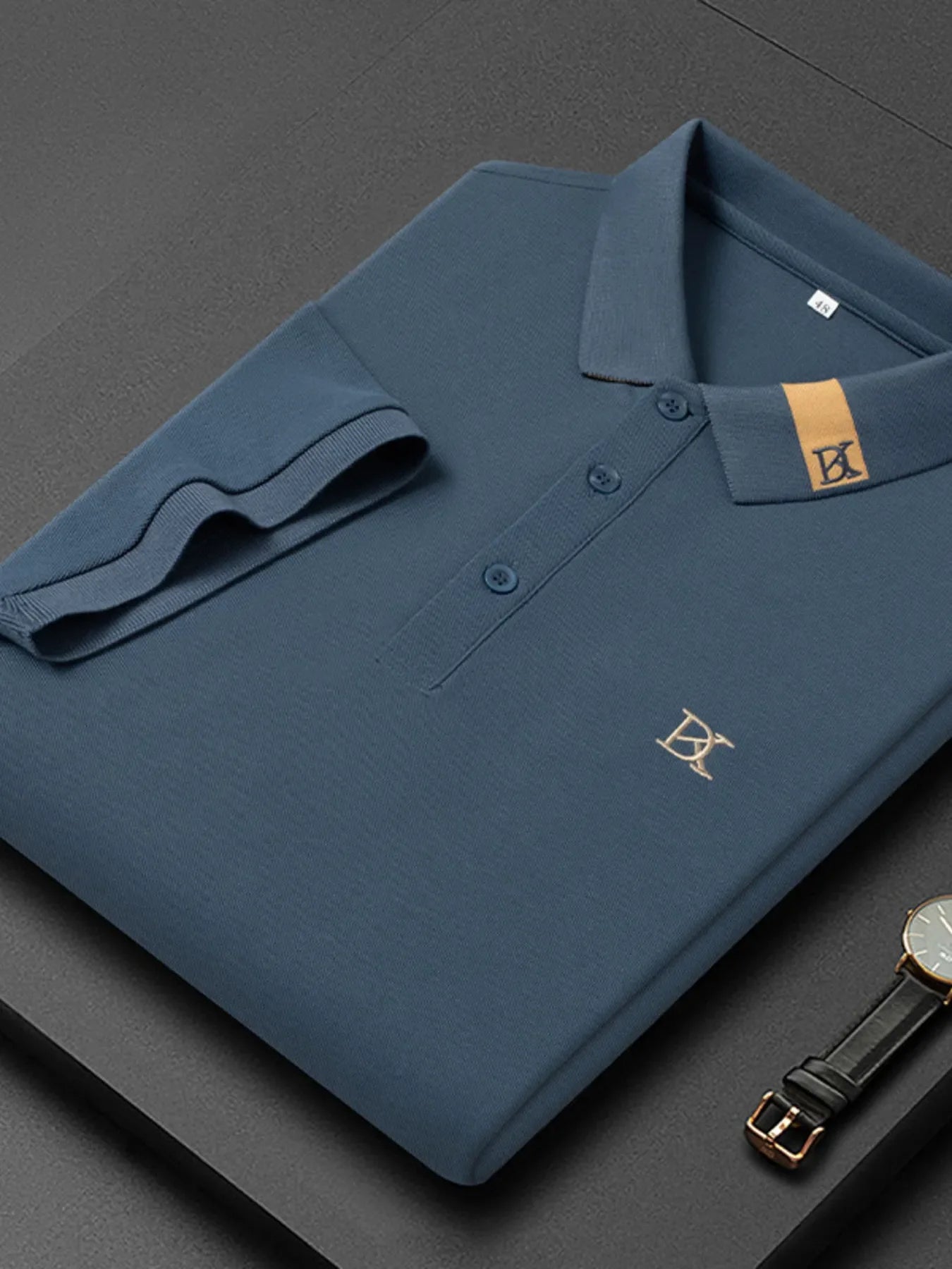 Men's Plus Size Short Sleeve Embroidered Detail Polo - tif-shop24.de