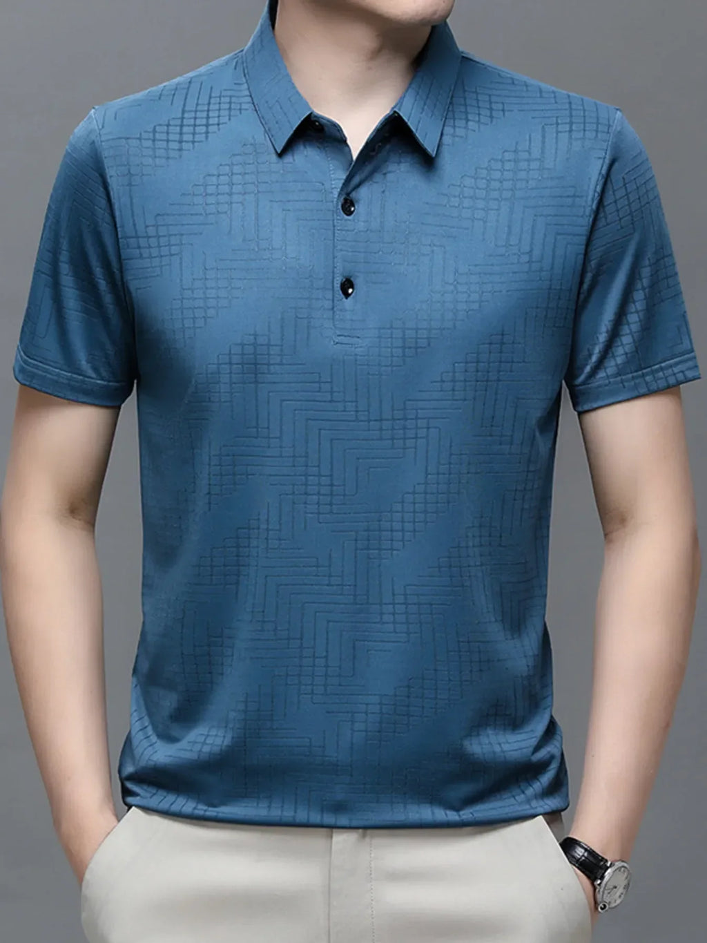 Men's Plus Size Textured Short Sleeve Polo Shirt - tif-shop24.de