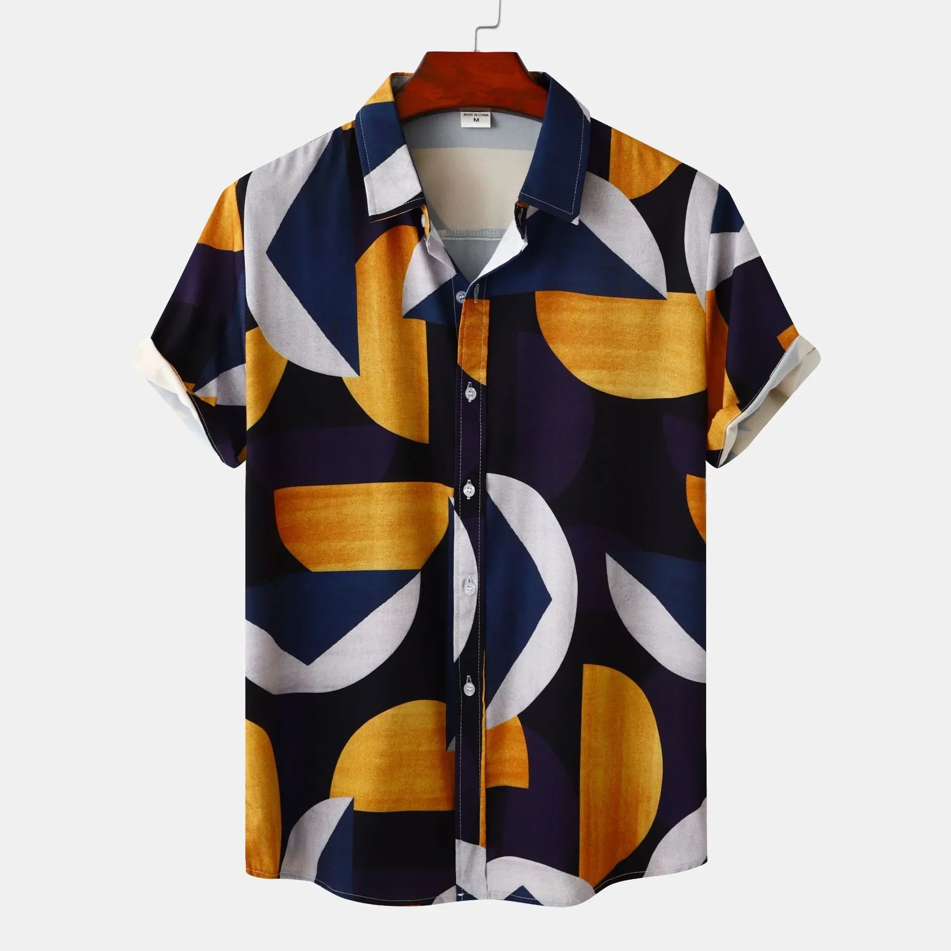 Men's Plus Size Geometric Print Short Sleeve Button-Up Casual Shirt - tif-shop24.de