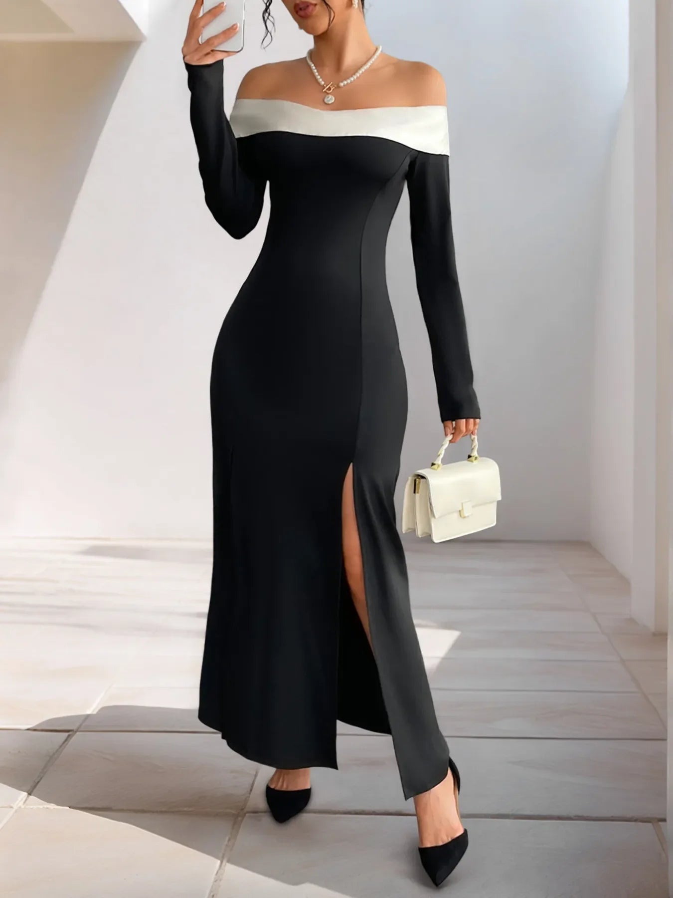 Side Slit Off-Shoulder Maxi Dress - tif-shop24.de