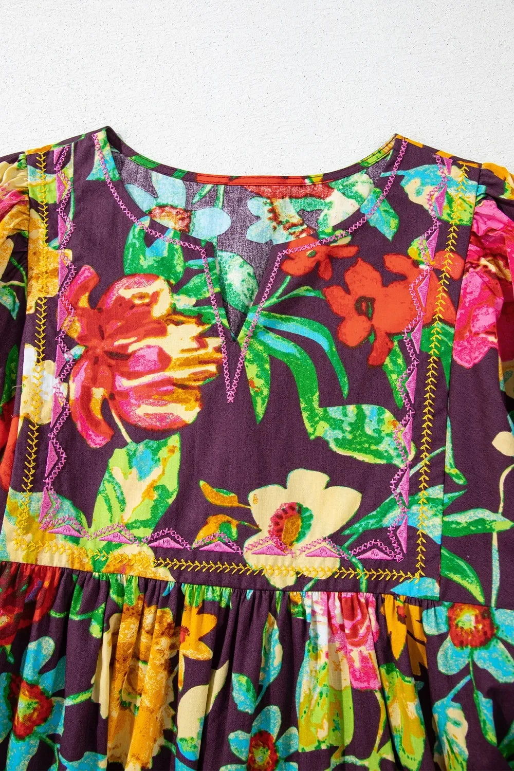 Flower Embroidered Trim Half Sleeve Blouse - tif-shop24.de