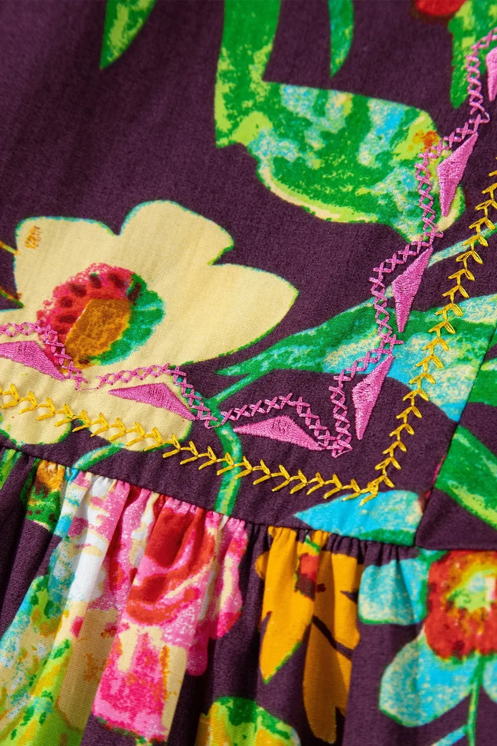 Flower Embroidered Trim Half Sleeve Blouse - tif-shop24.de