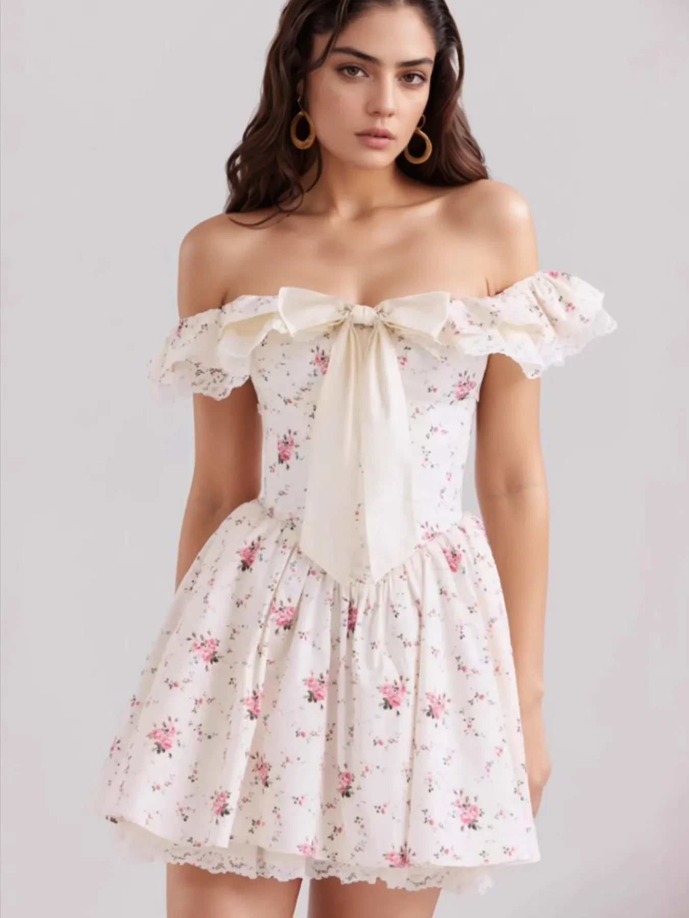 Off-Shoulder Floral Lace Trim Mini Dress - tif-shop24.de