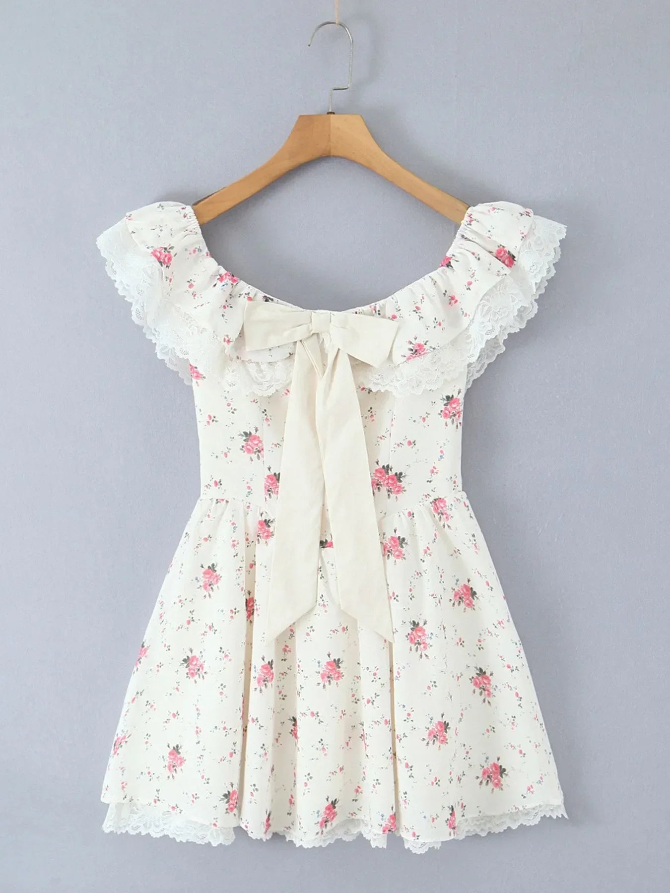 Off-Shoulder Floral Lace Trim Mini Dress - tif-shop24.de