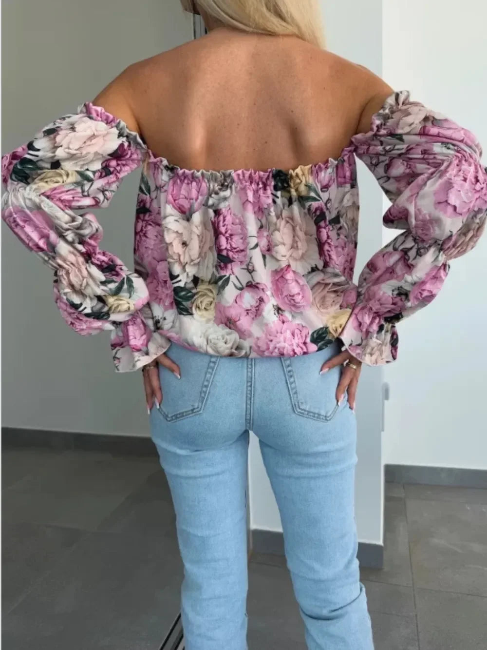 Printed Off-Shoulder Flounce Sleeve Blouse - tif-shop24.de