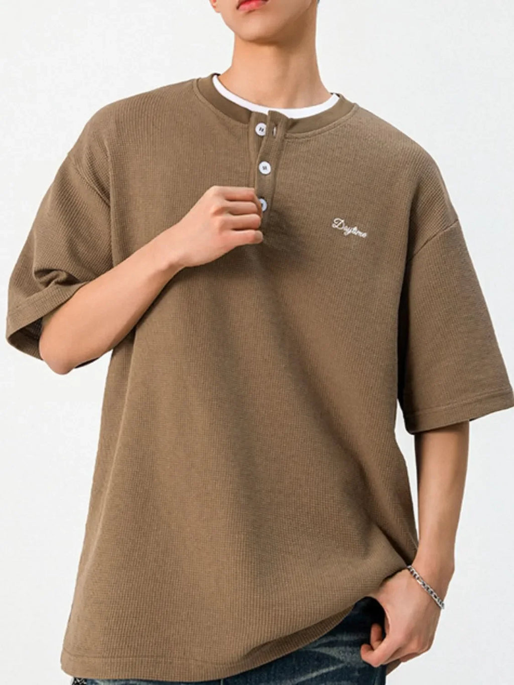 Men's Button Detail Half Sleeve Top - tif-shop24.de