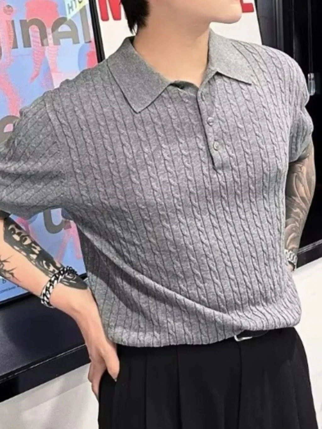 Men's Plus Size Classic Short Sleeve Cable Knit Polo - tif-shop24.de