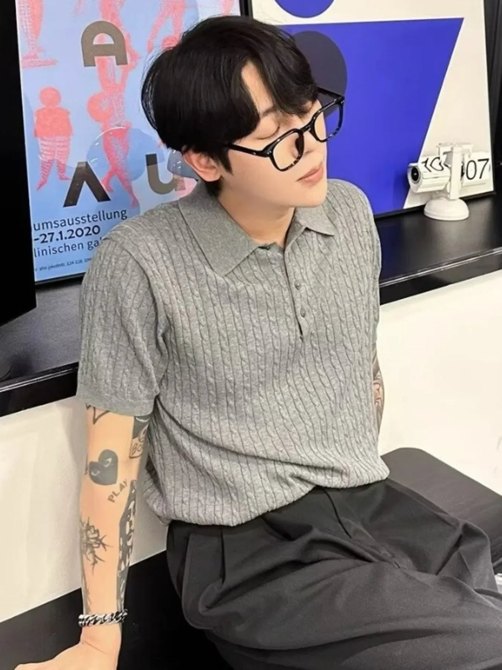 Men's Plus Size Classic Short Sleeve Cable Knit Polo - tif-shop24.de