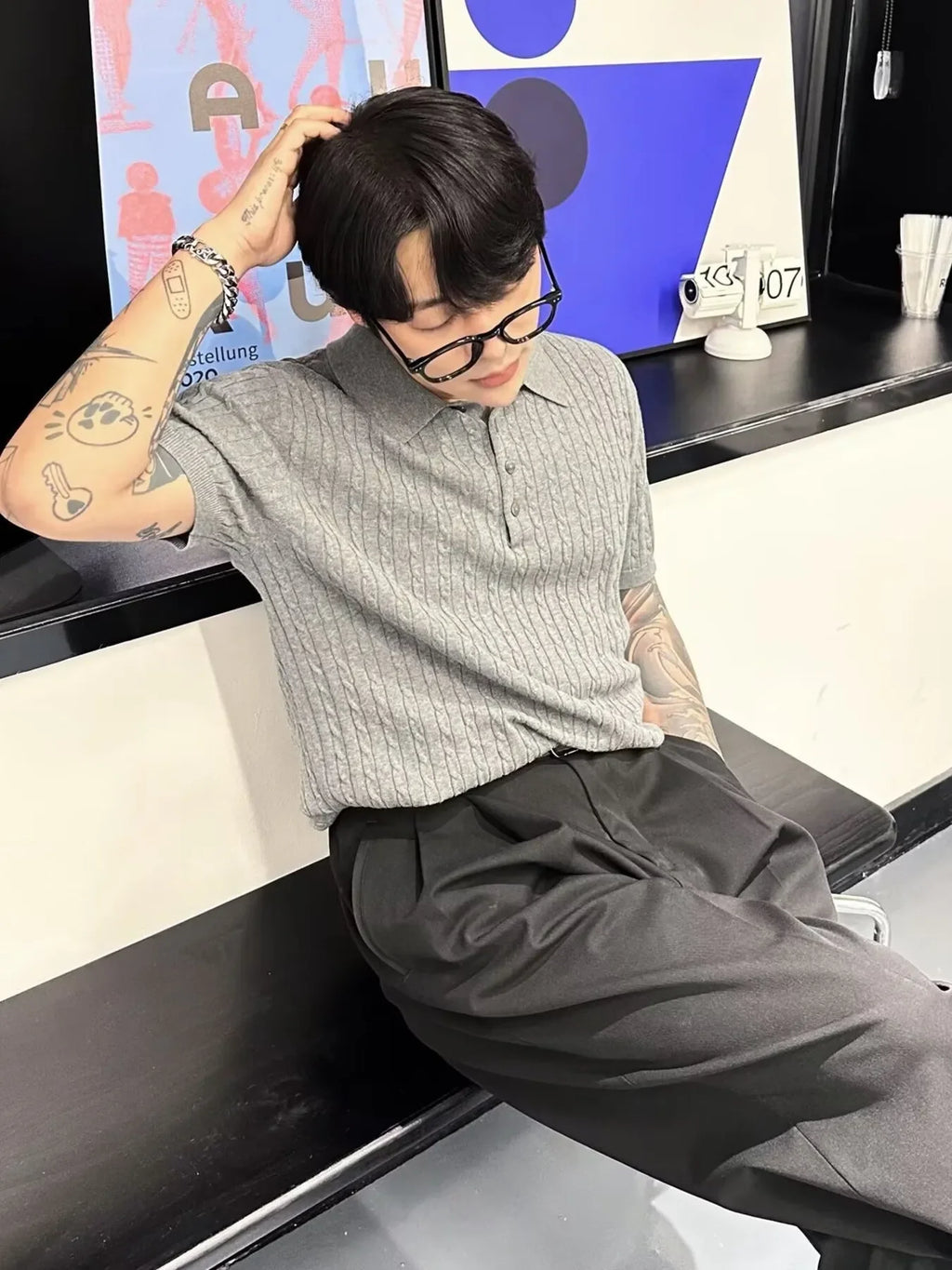 Men's Plus Size Classic Short Sleeve Cable Knit Polo - tif-shop24.de