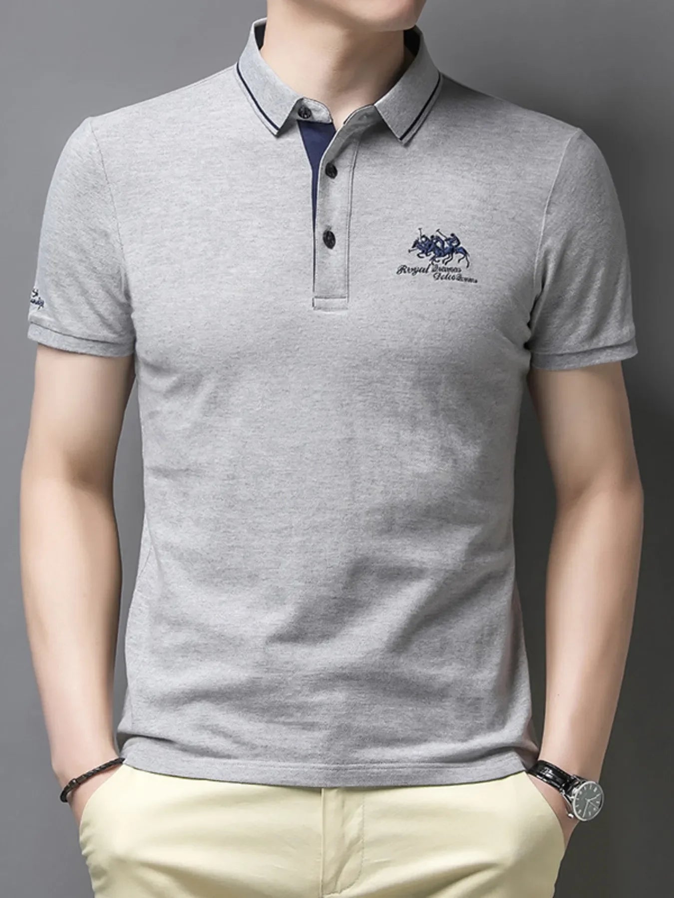 Men's Plus Size Embroidered Short Sleeve Contrast Polo - tif-shop24.de