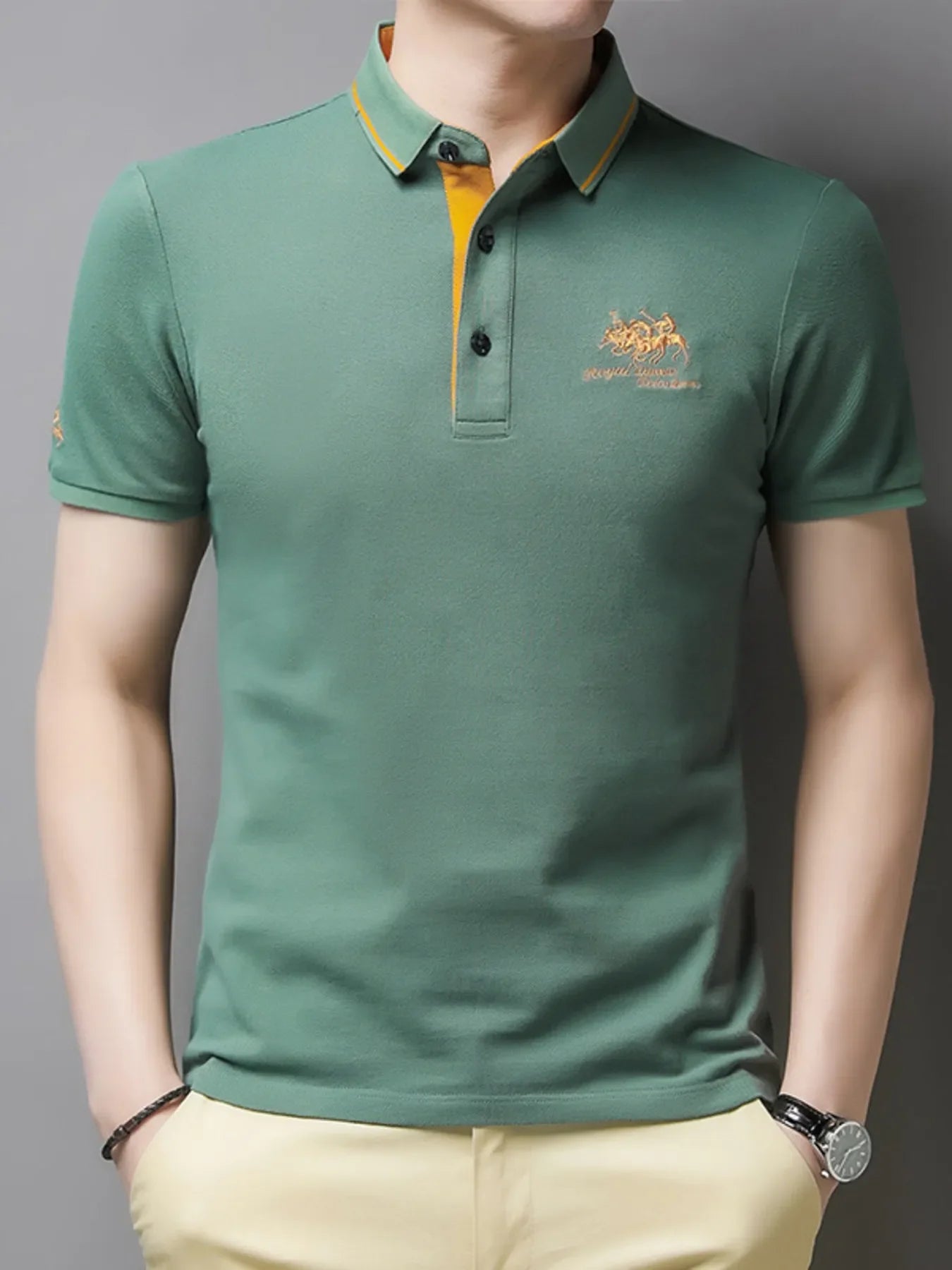 Men's Plus Size Embroidered Short Sleeve Contrast Polo - tif-shop24.de