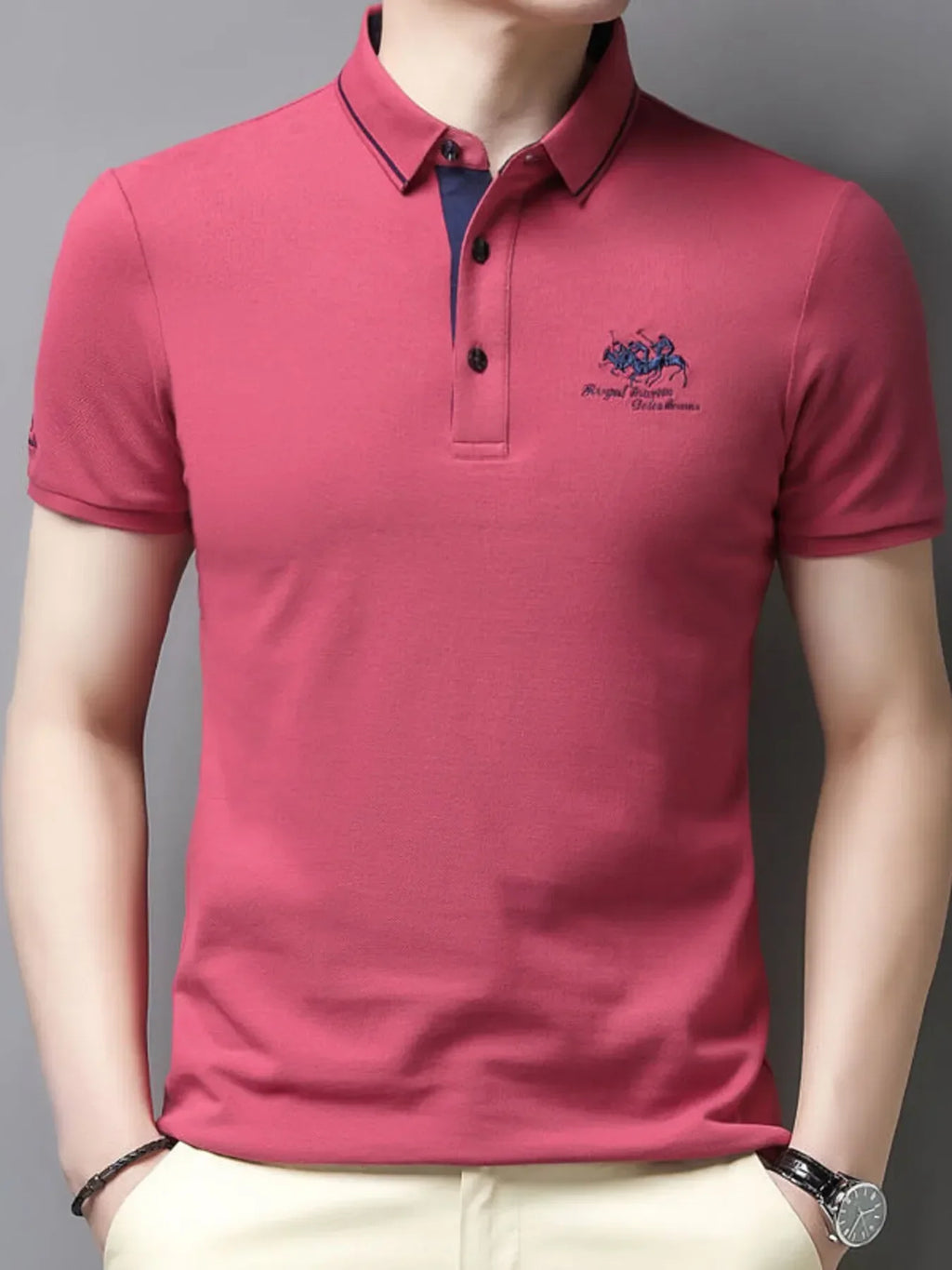 Men's Plus Size Embroidered Short Sleeve Contrast Polo - tif-shop24.de