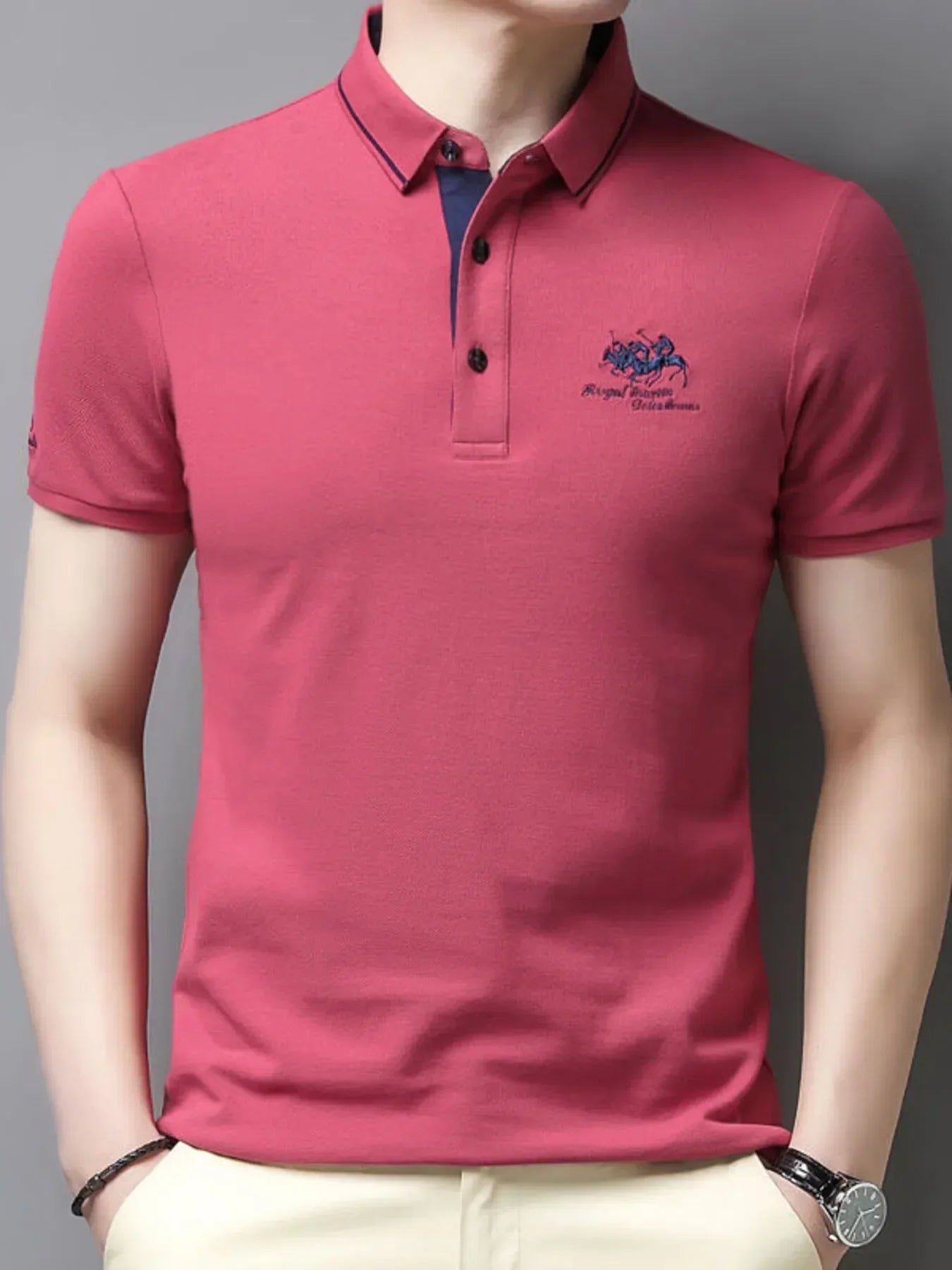 Men's Plus Size Embroidered Short Sleeve Contrast Polo - tif-shop24.de