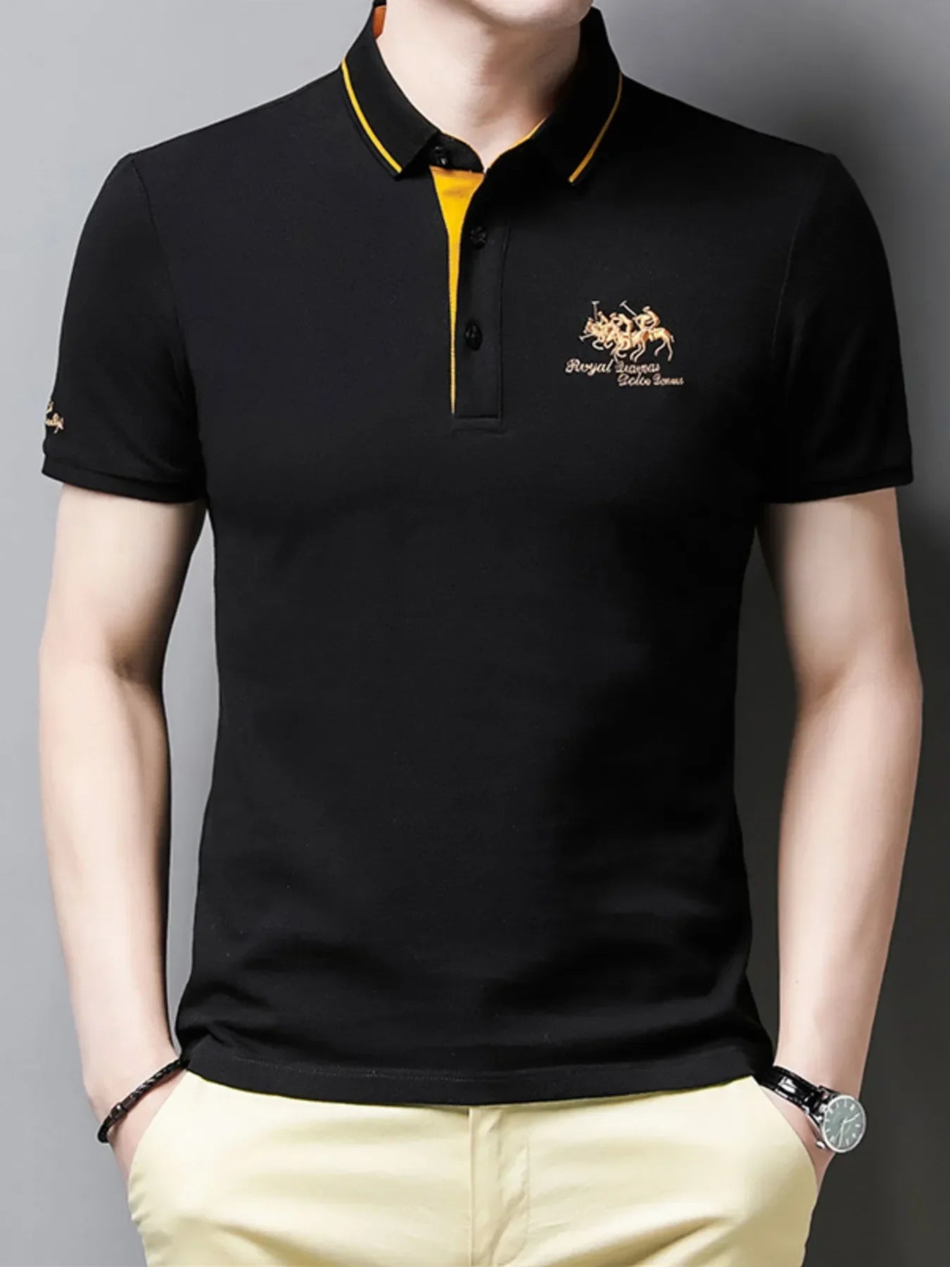 Men's Plus Size Embroidered Short Sleeve Contrast Polo - tif-shop24.de