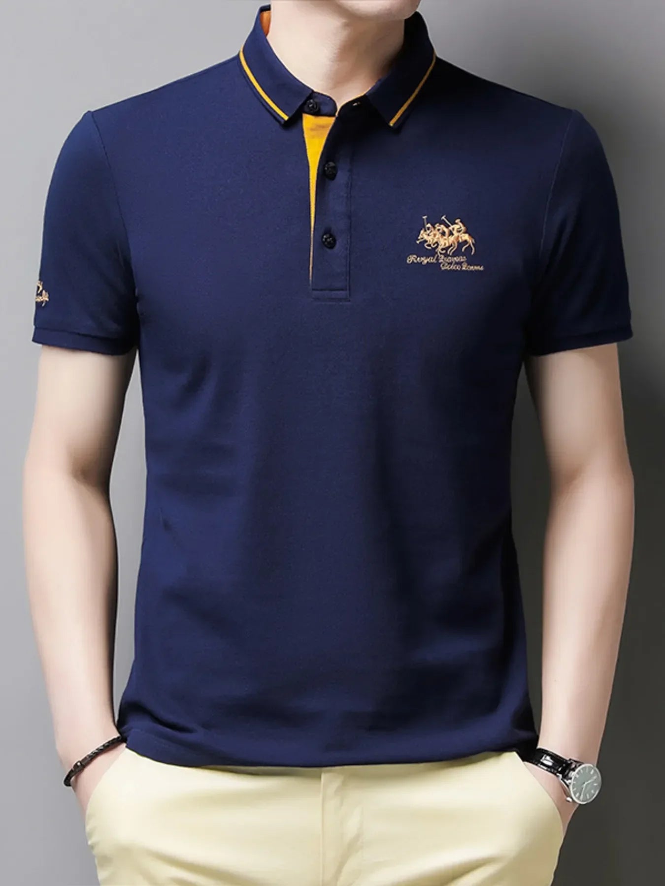 Men's Plus Size Embroidered Short Sleeve Contrast Polo - tif-shop24.de