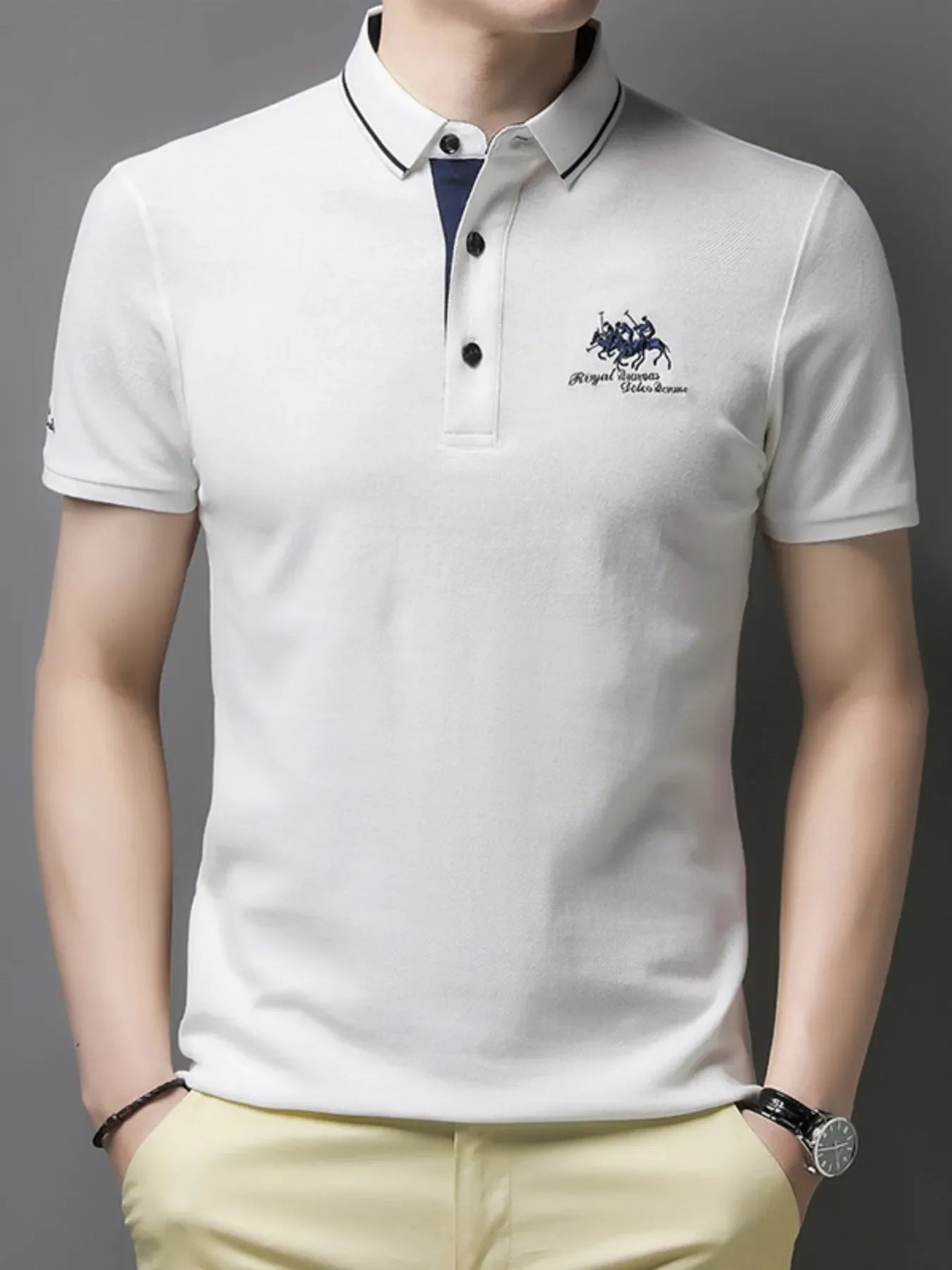 Men's Plus Size Embroidered Short Sleeve Contrast Polo - tif-shop24.de