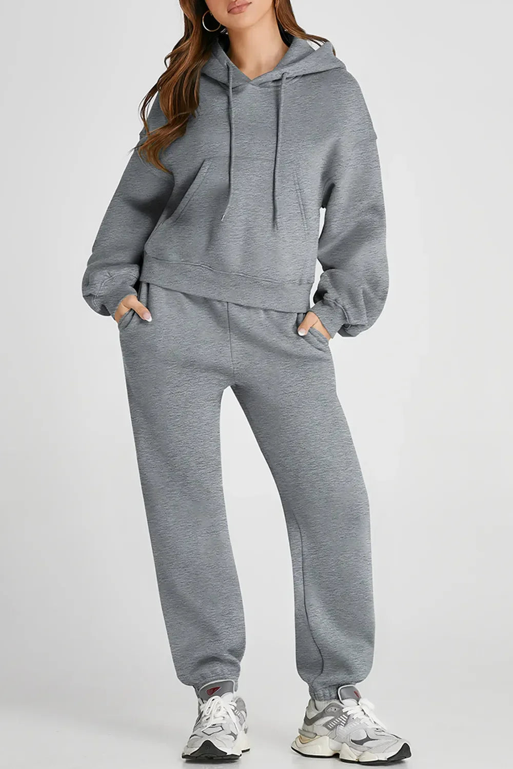 Dropped Shoulder Hooded Top and Pants Active Set - tif-shop24.de