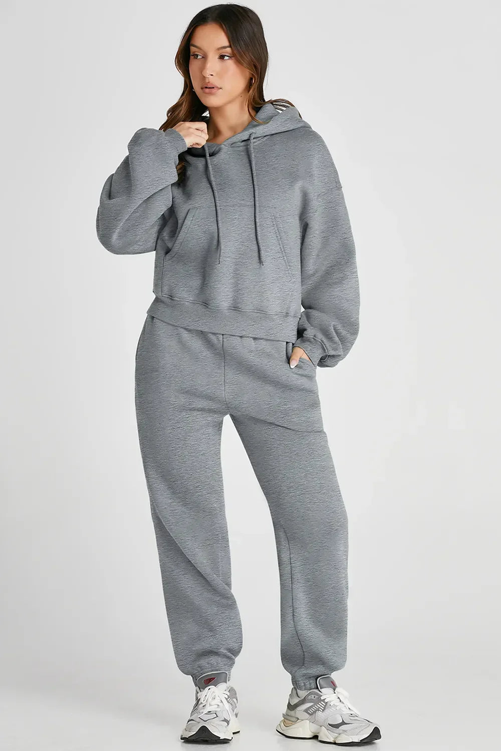 Dropped Shoulder Hooded Top and Pants Active Set - tif-shop24.de
