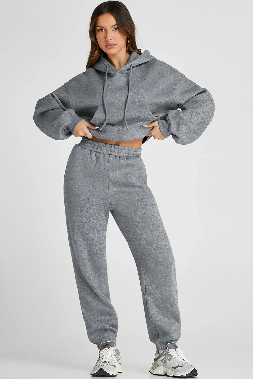 Dropped Shoulder Hooded Top and Pants Active Set - tif-shop24.de