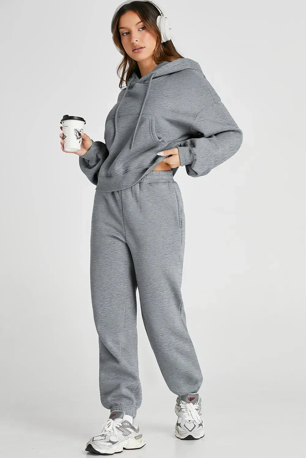 Dropped Shoulder Hooded Top and Pants Active Set - tif-shop24.de