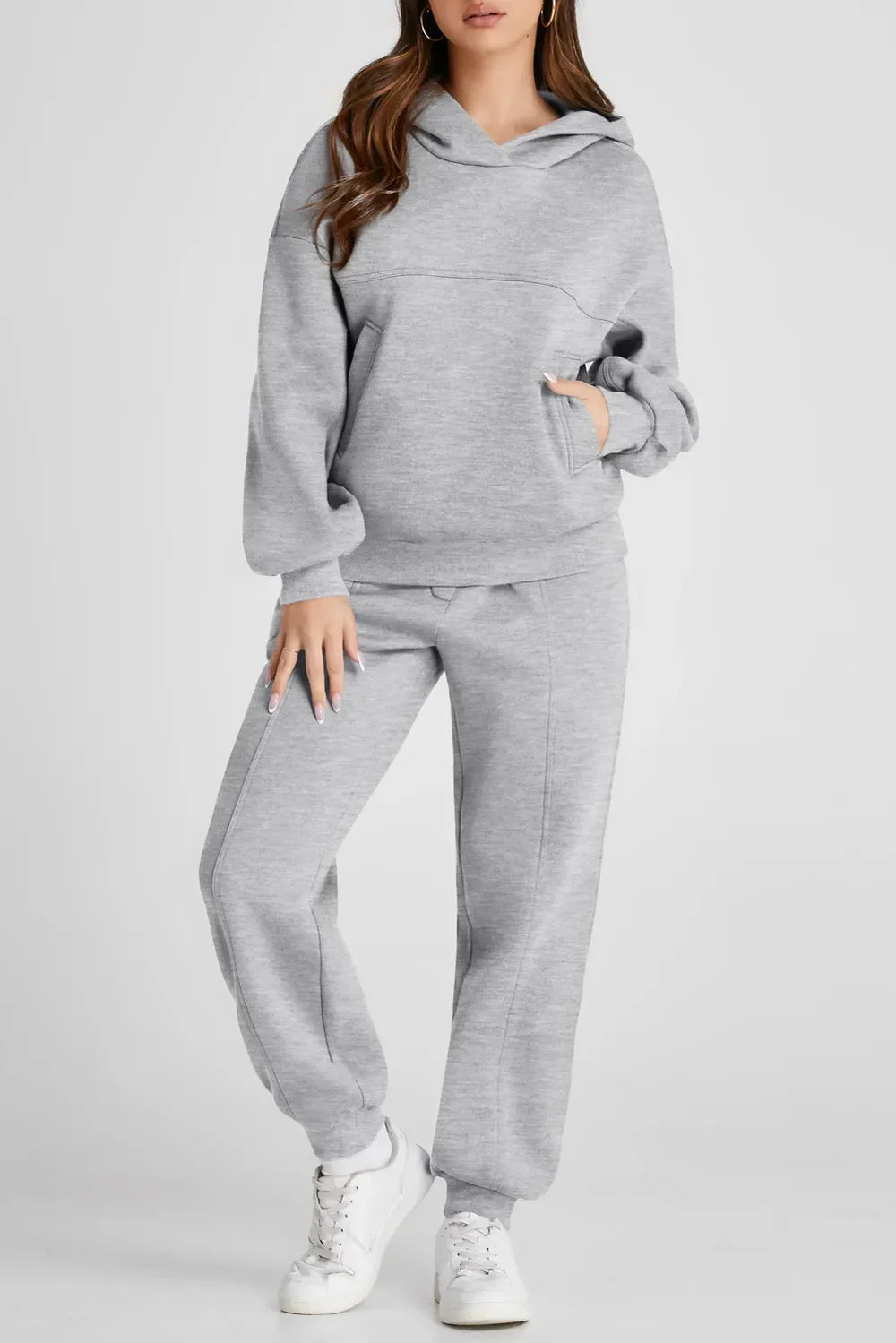Dropped Shoulder Long Sleeve Hoodie and Pants Active Set - tif-shop24.de