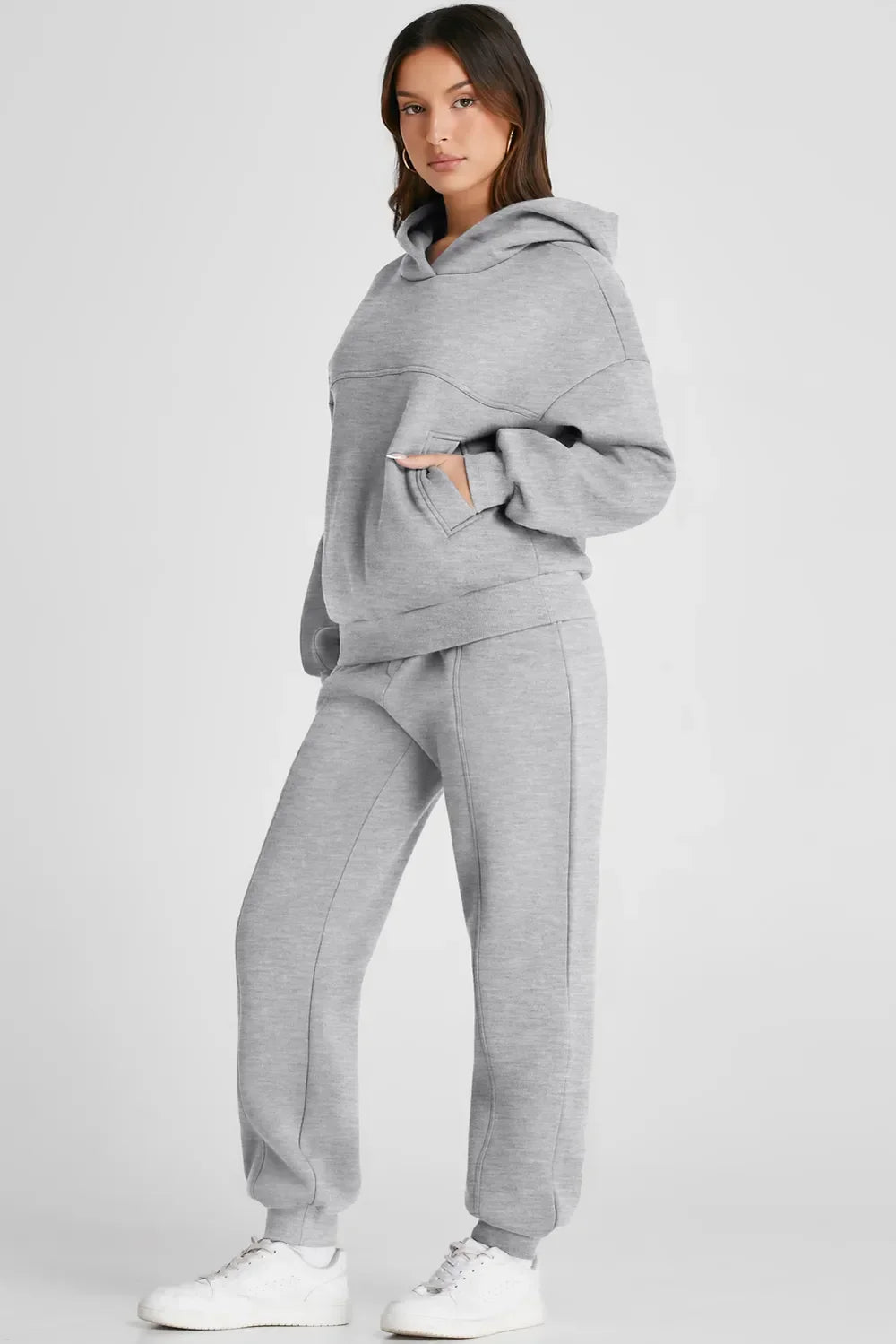 Dropped Shoulder Long Sleeve Hoodie and Pants Active Set - tif-shop24.de