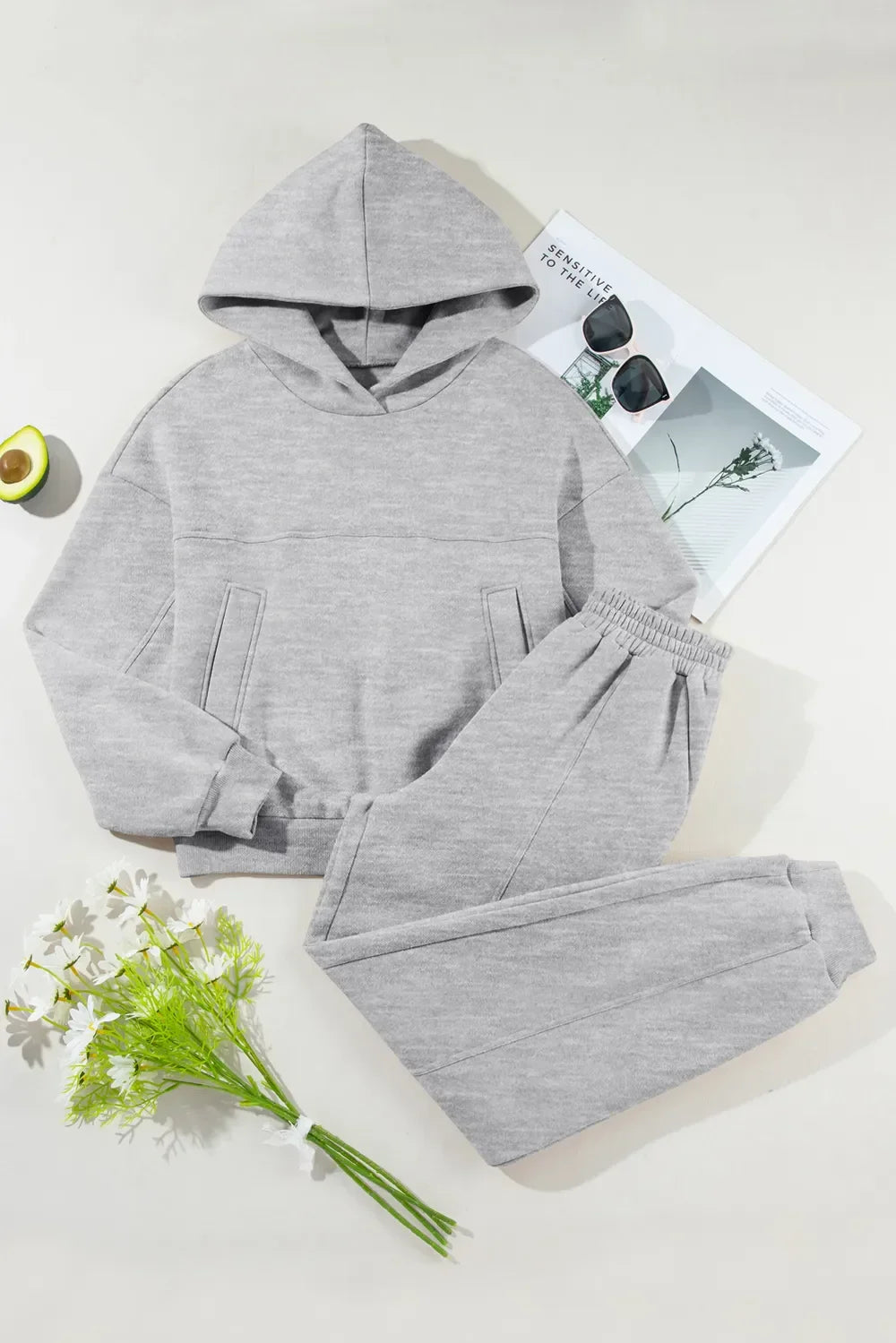 Dropped Shoulder Long Sleeve Hoodie and Pants Active Set - tif-shop24.de