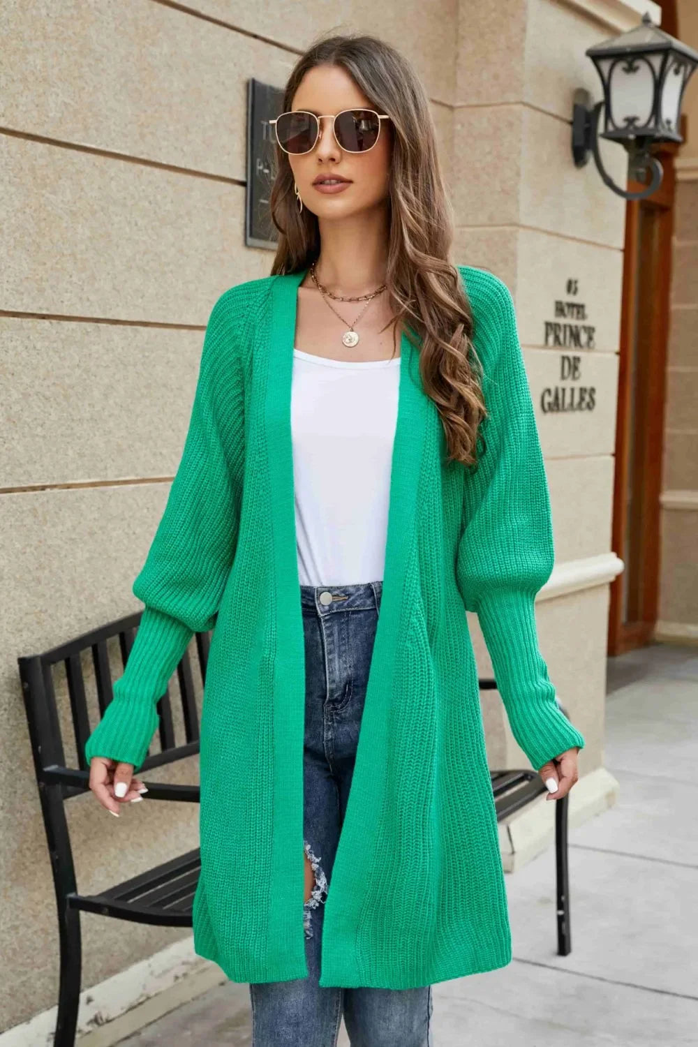 Open Front Lantern Sleeve Cardigan - tif-shop24.de