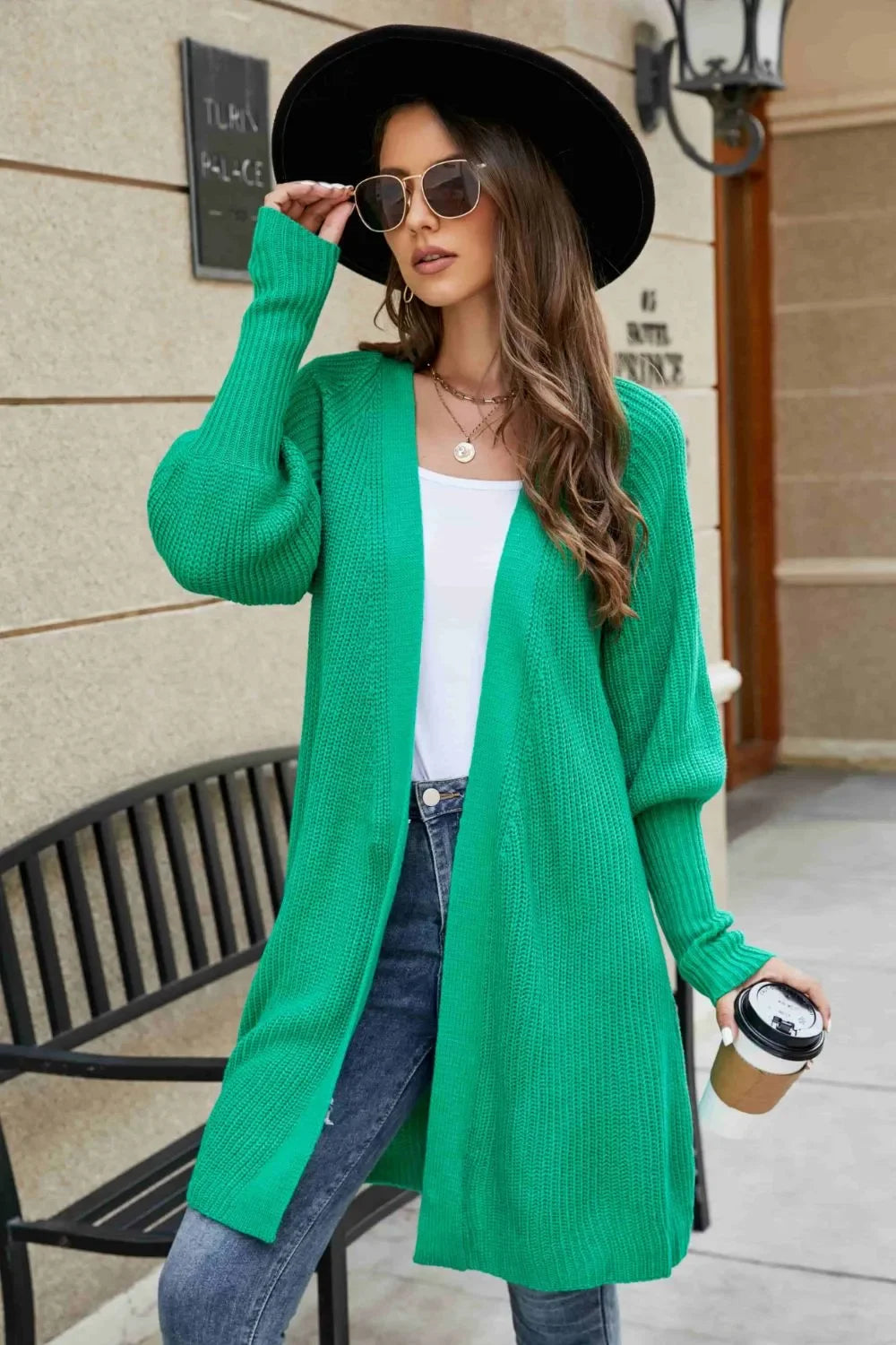 Open Front Lantern Sleeve Cardigan - tif-shop24.de