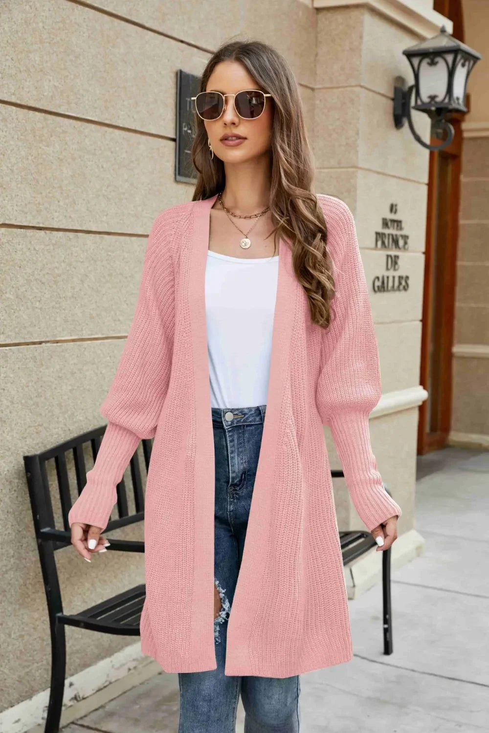 Open Front Lantern Sleeve Cardigan - tif-shop24.de