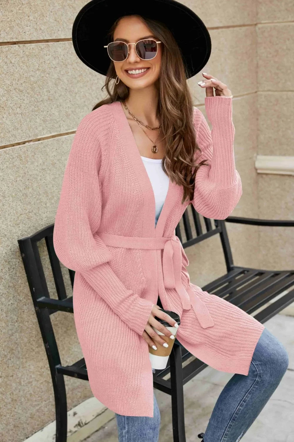 Open Front Lantern Sleeve Cardigan - tif-shop24.de