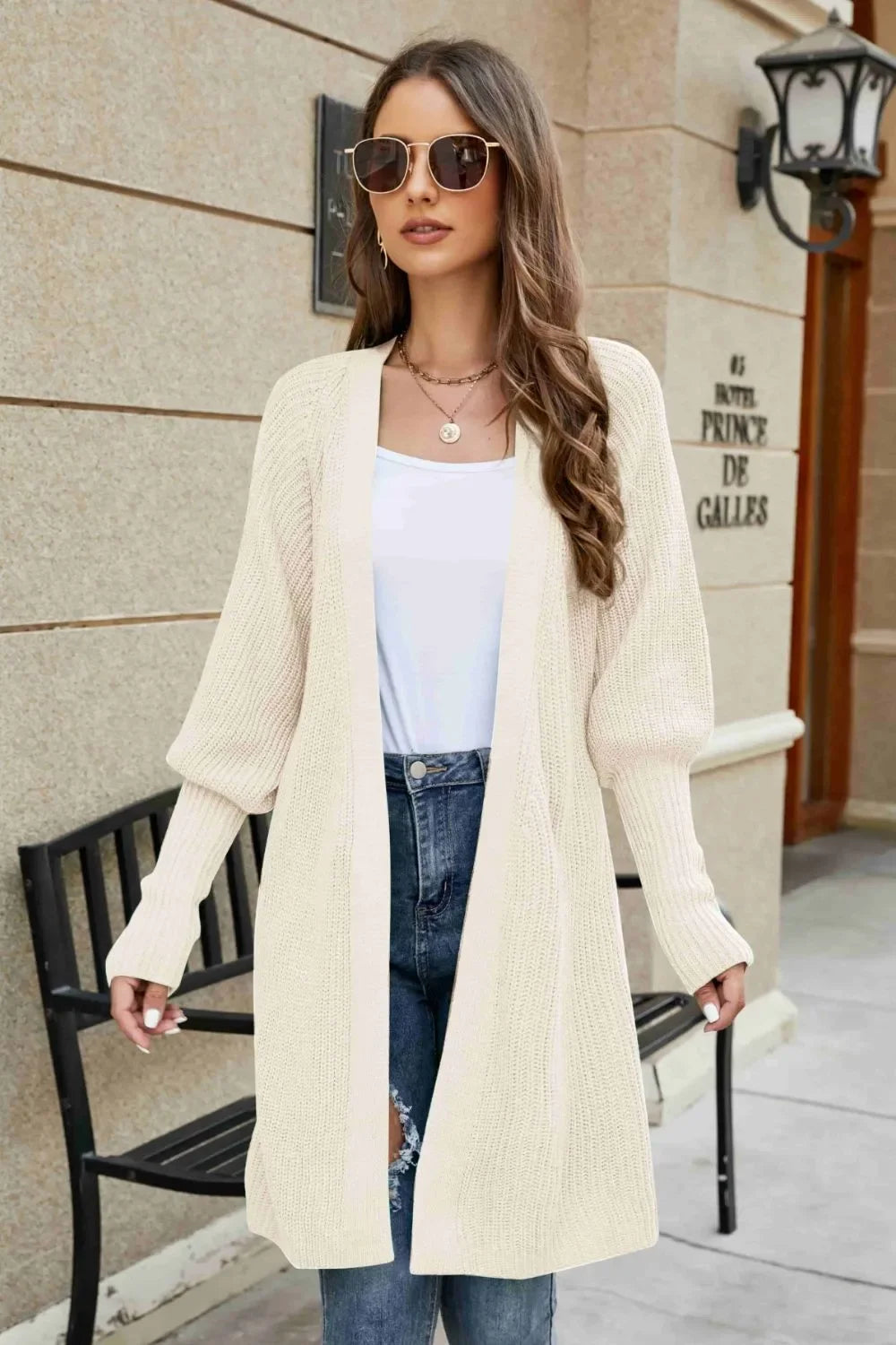 Open Front Lantern Sleeve Cardigan - tif-shop24.de