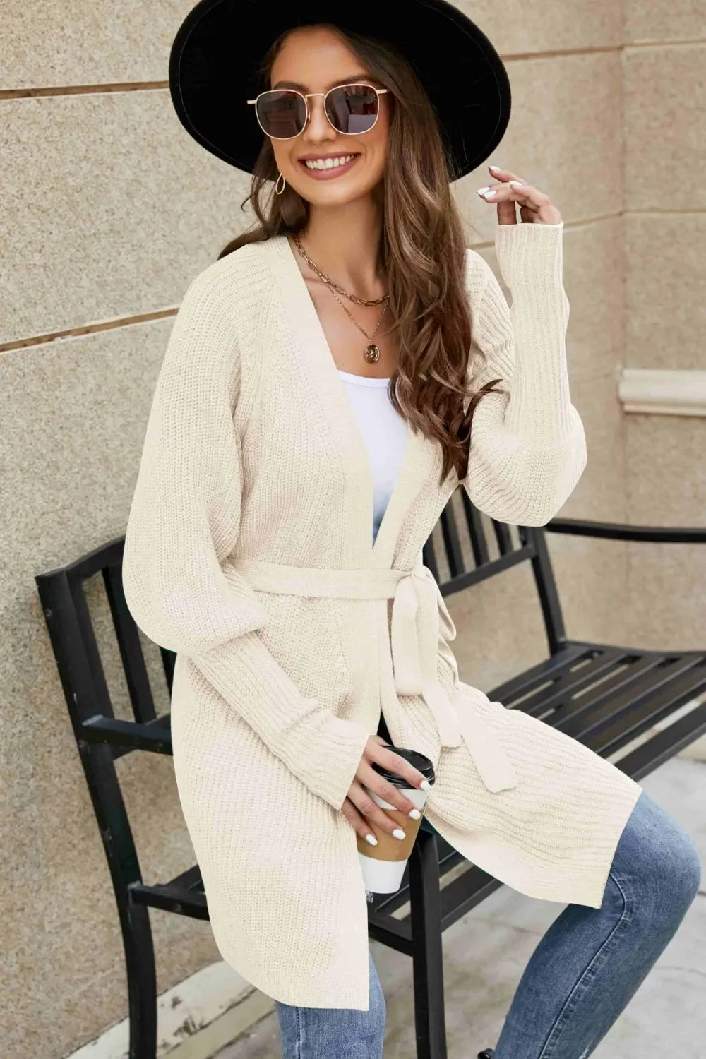 Open Front Lantern Sleeve Cardigan - tif-shop24.de