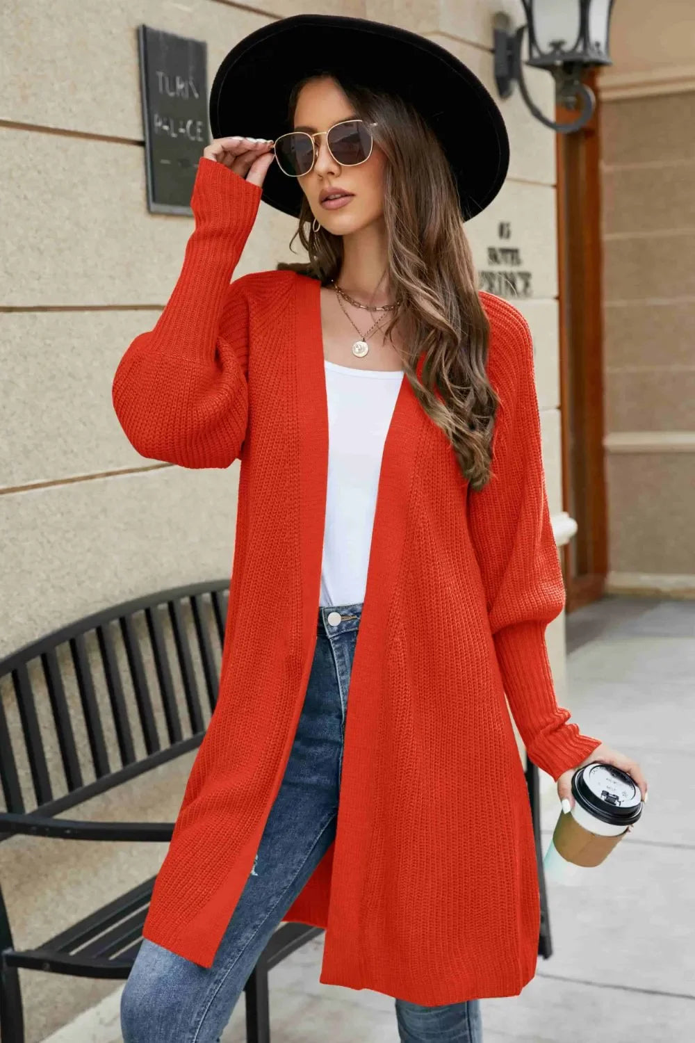 Open Front Lantern Sleeve Cardigan - tif-shop24.de