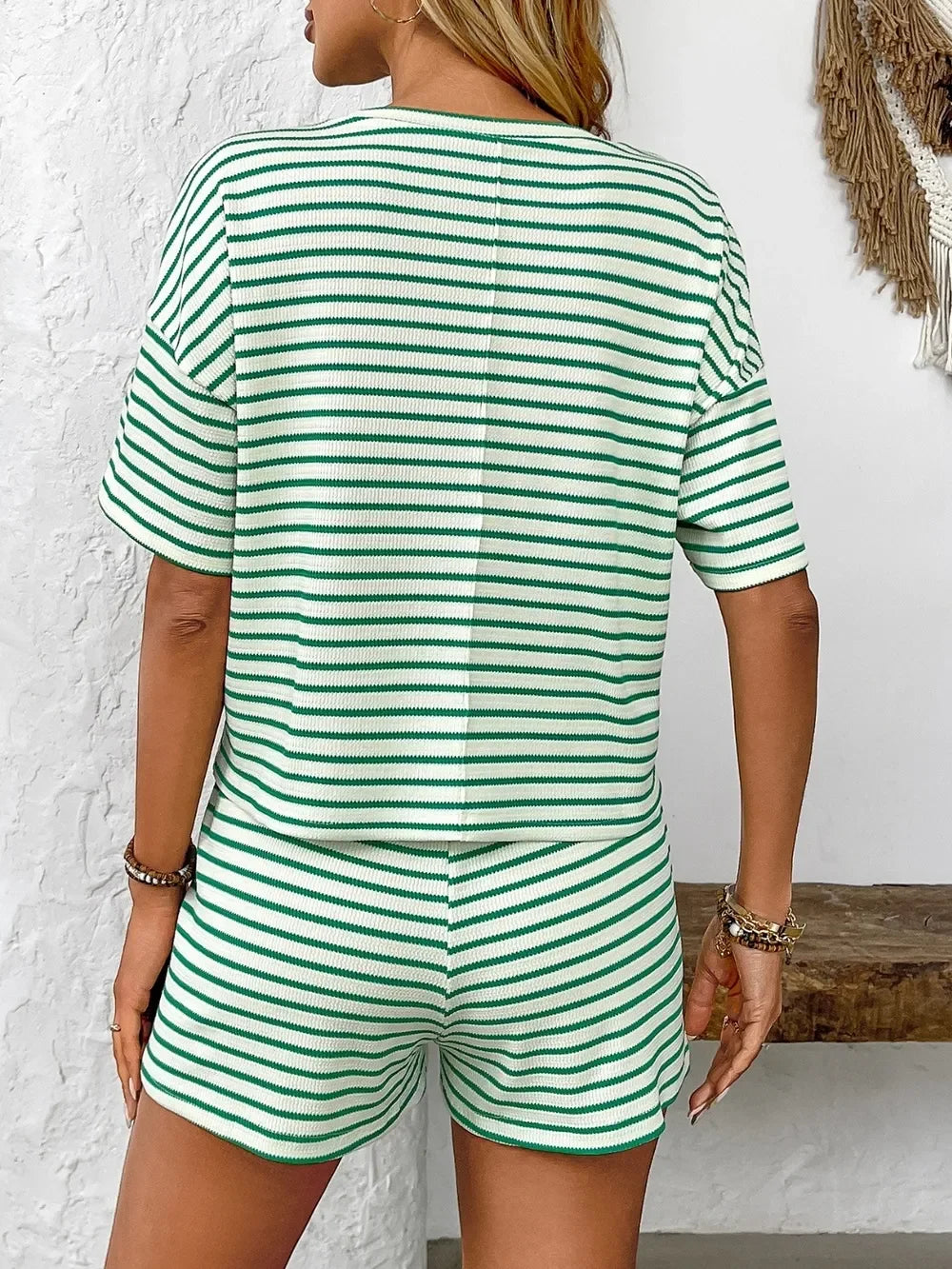 Striped Round Neck Short Sleeve Top and Shorts Set - tif-shop24.de