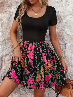 Floral Print Short Sleeve Mini Dress - tif-shop24.de
