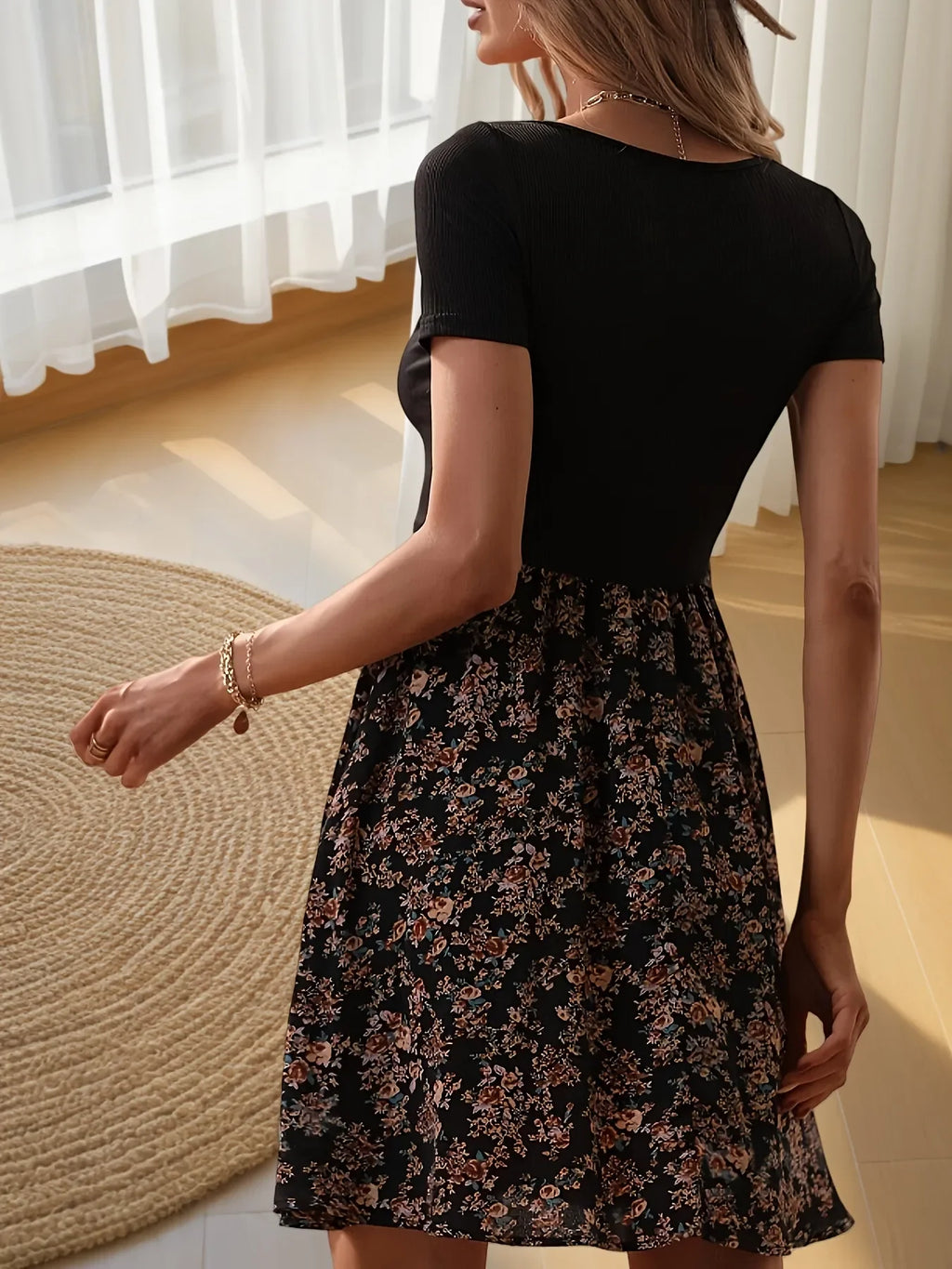 Floral Print Short Sleeve Mini Dress - tif-shop24.de