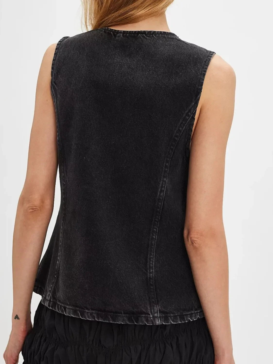 Button Down Round Neck Denim Vest - tif-shop24.de