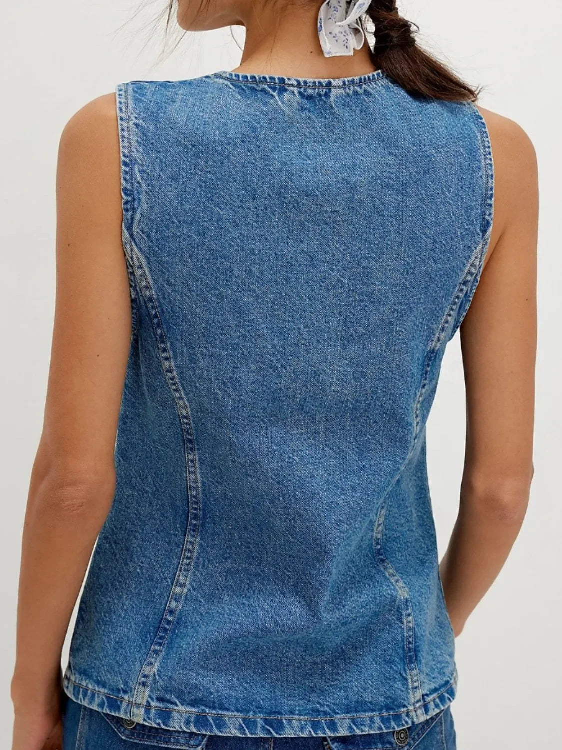Button Down Round Neck Denim Vest - tif-shop24.de