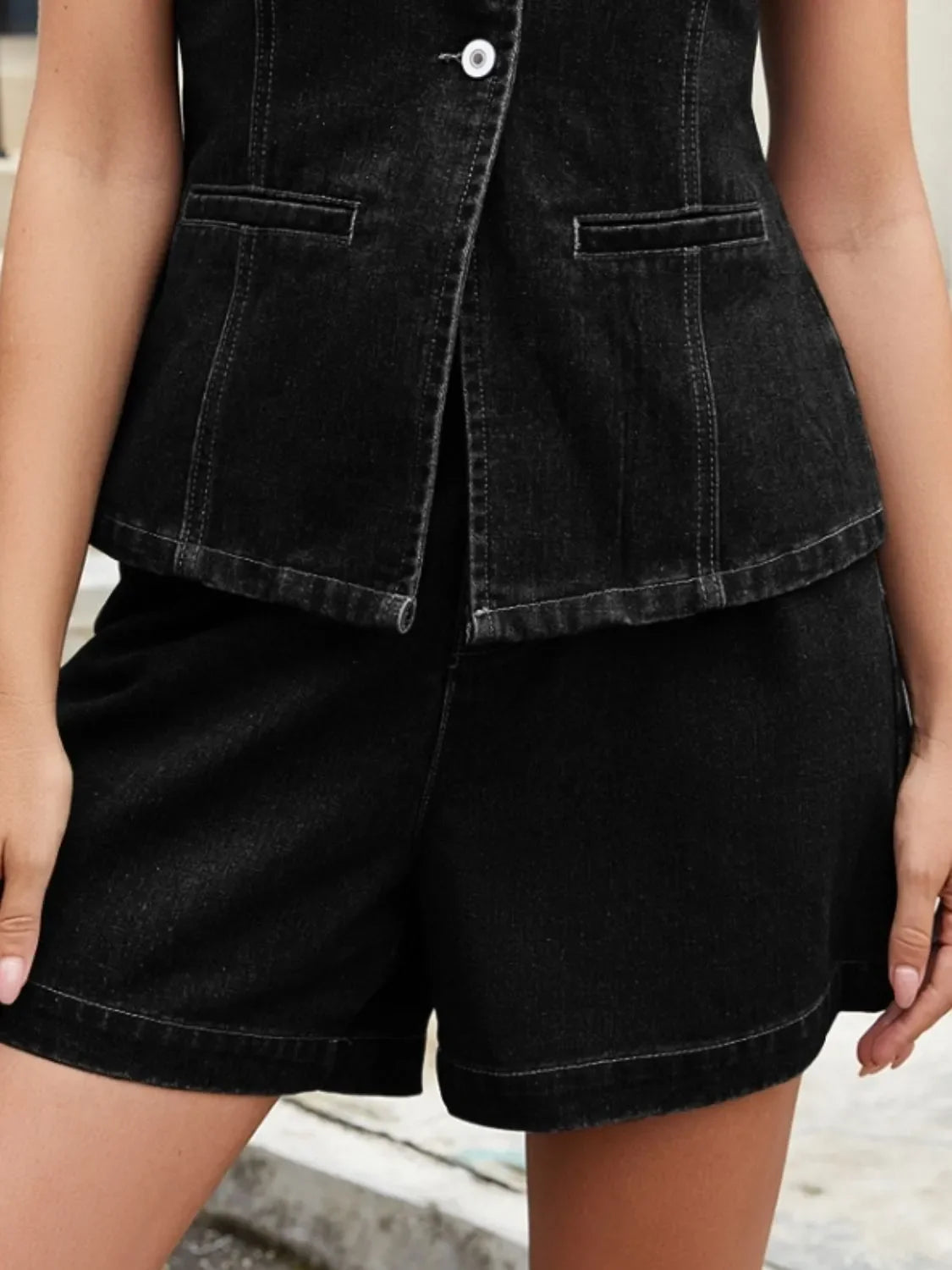 Button Down Vest and Shorts Denim Set - tif-shop24.de