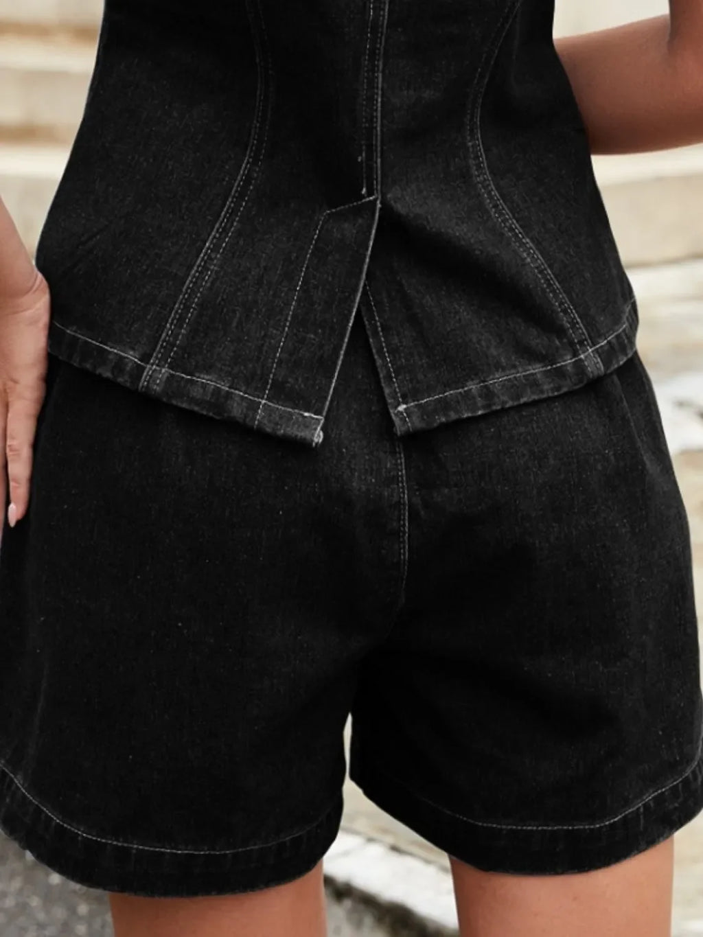 Button Down Vest and Shorts Denim Set - tif-shop24.de