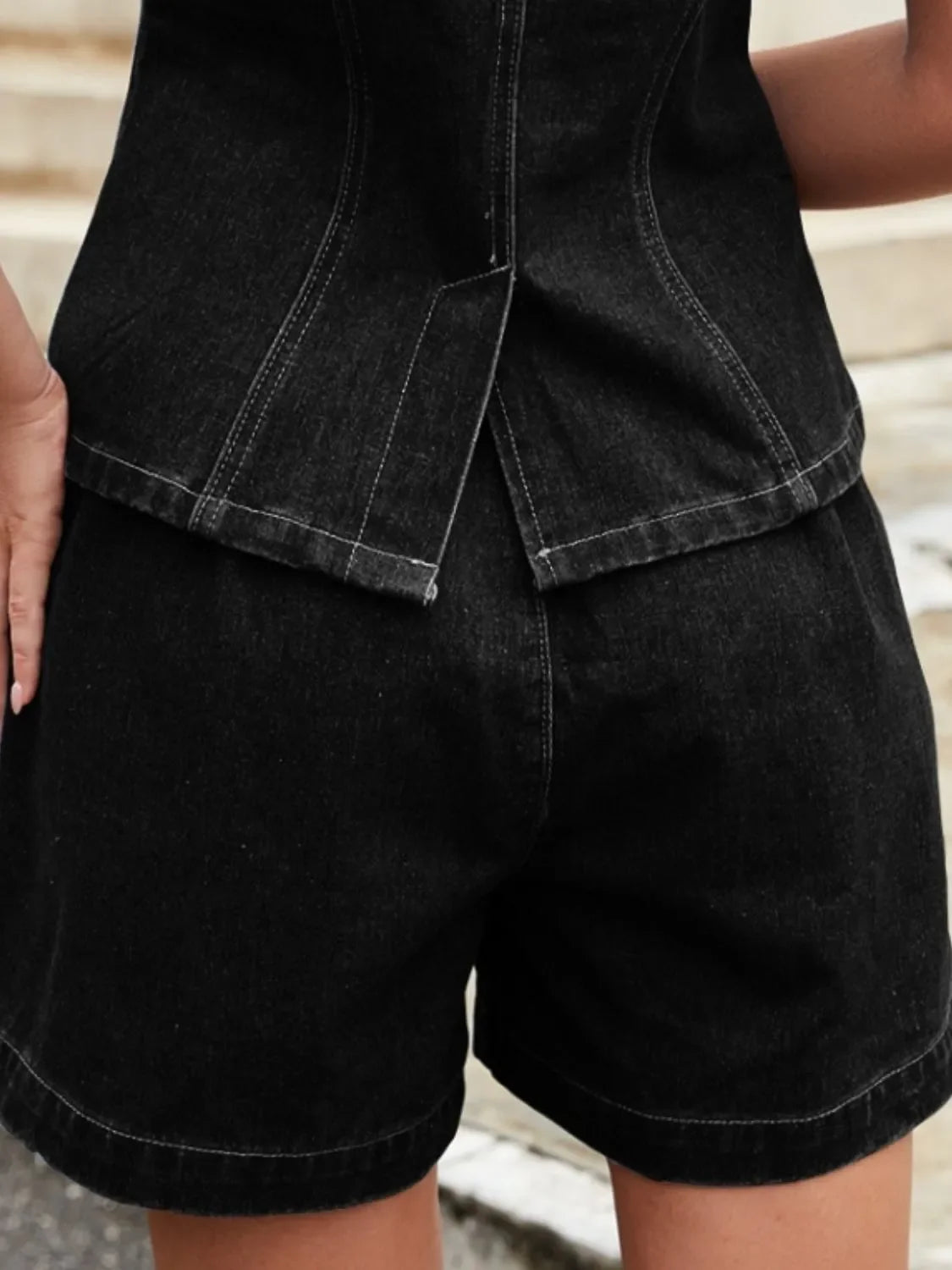 Button Down Vest and Shorts Denim Set - tif-shop24.de