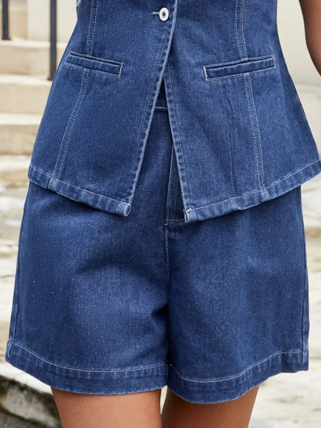 Button Down Vest and Shorts Denim Set - tif-shop24.de