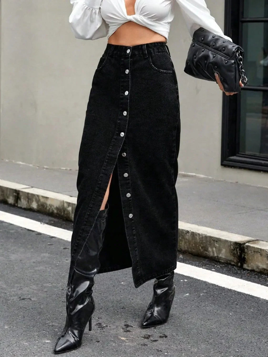 Button Front Denim Skirt - tif-shop24.de