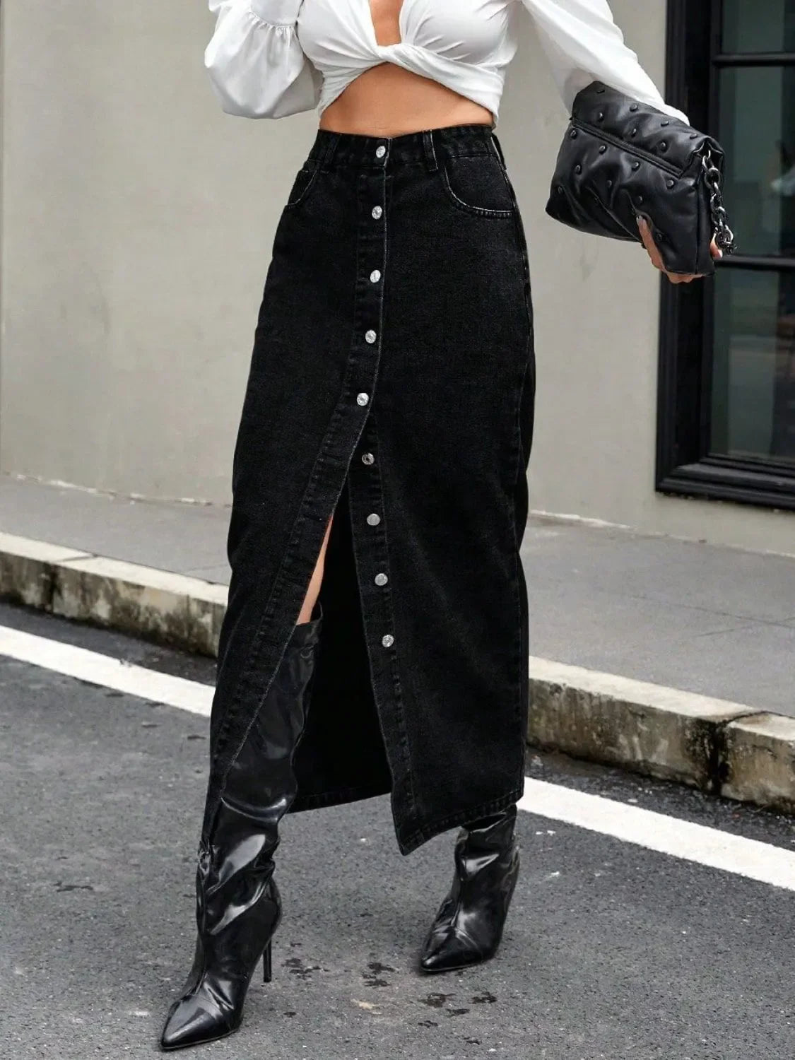 Button Front Denim Skirt - tif-shop24.de