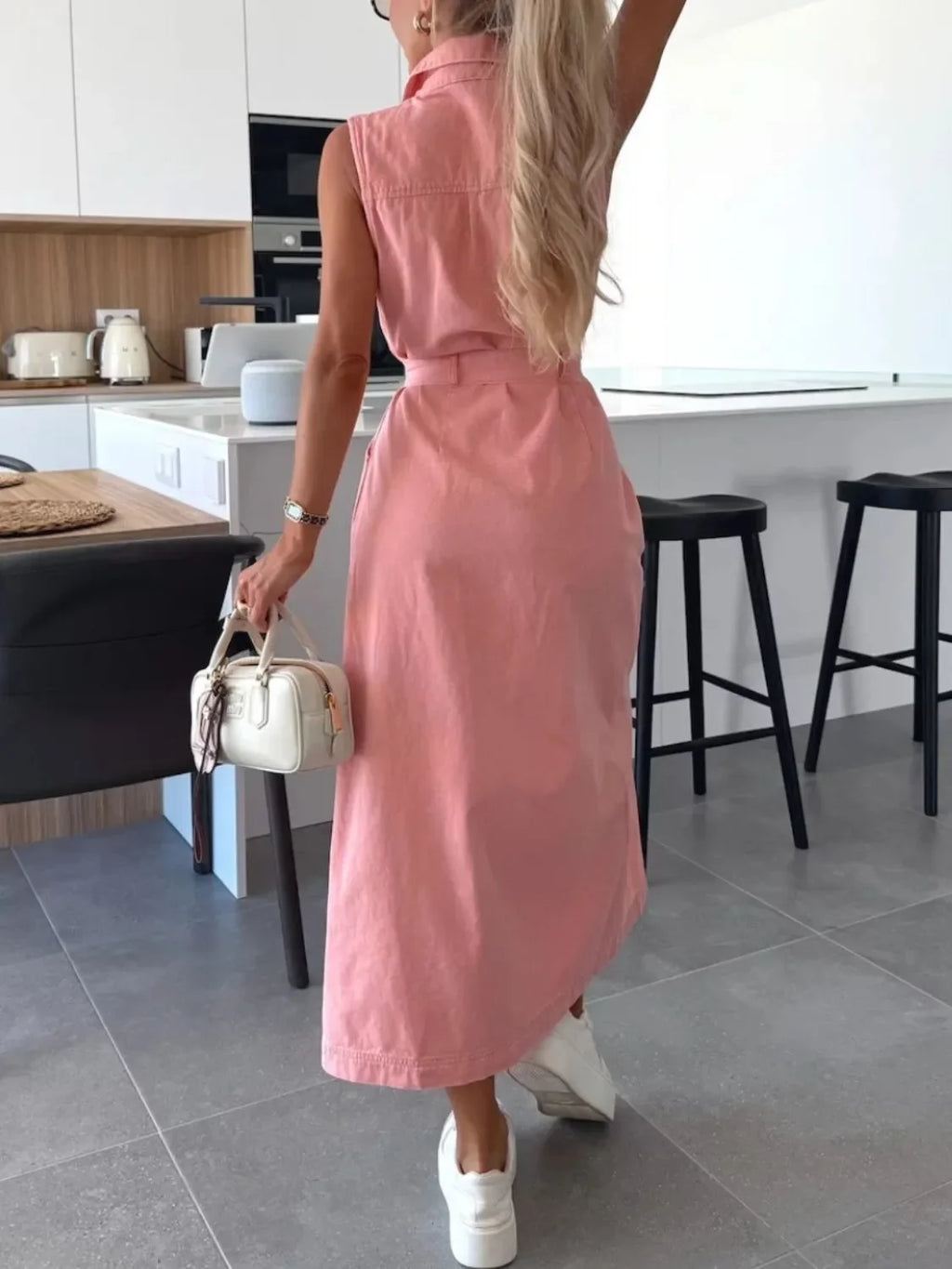 Button Front Sleeveless Denim Dress - tif-shop24.de