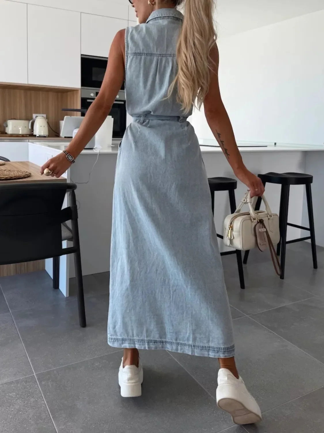 Button Front Sleeveless Denim Dress - tif-shop24.de